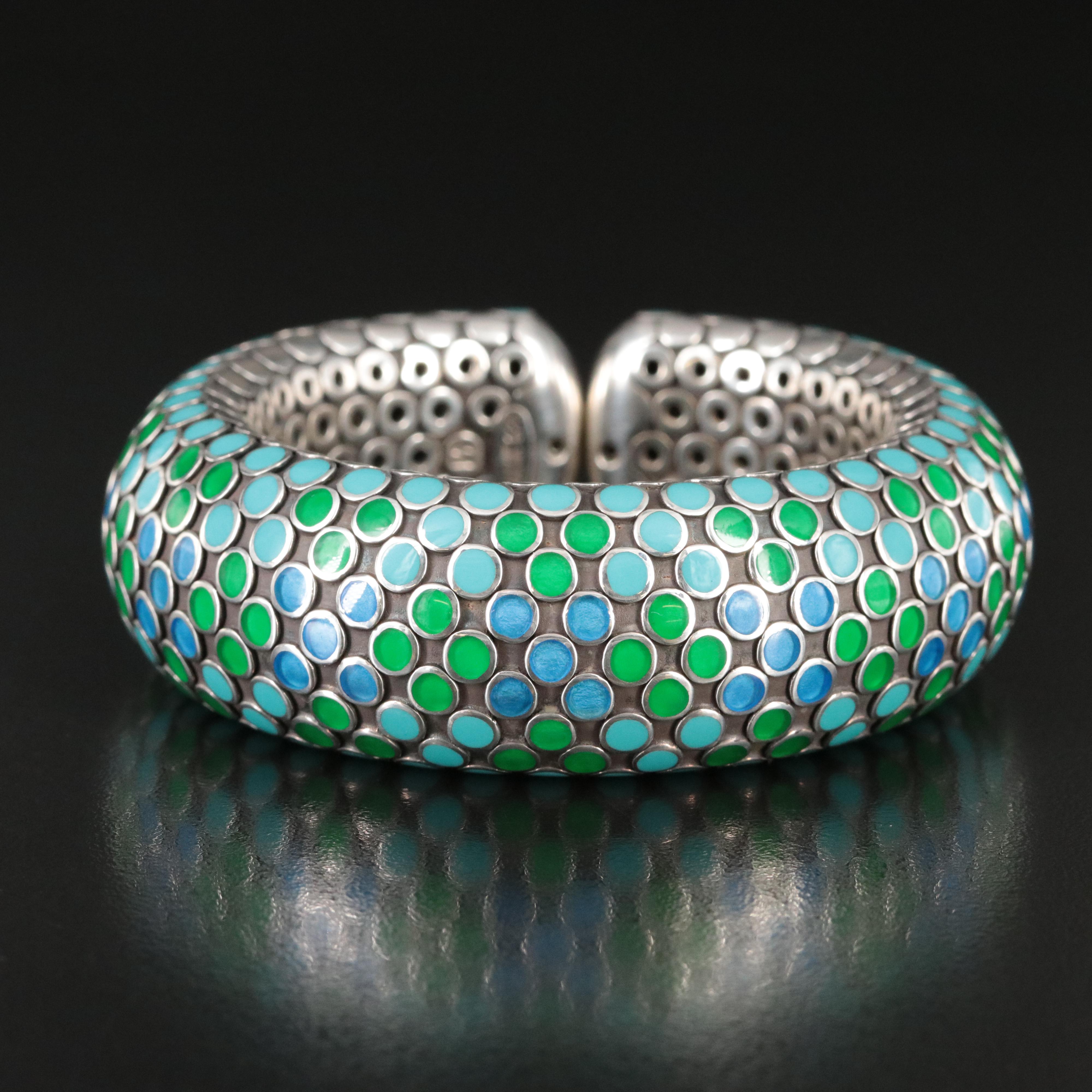 John Hardy Dot Sterling and Enamel Flex Cuff Bracelet