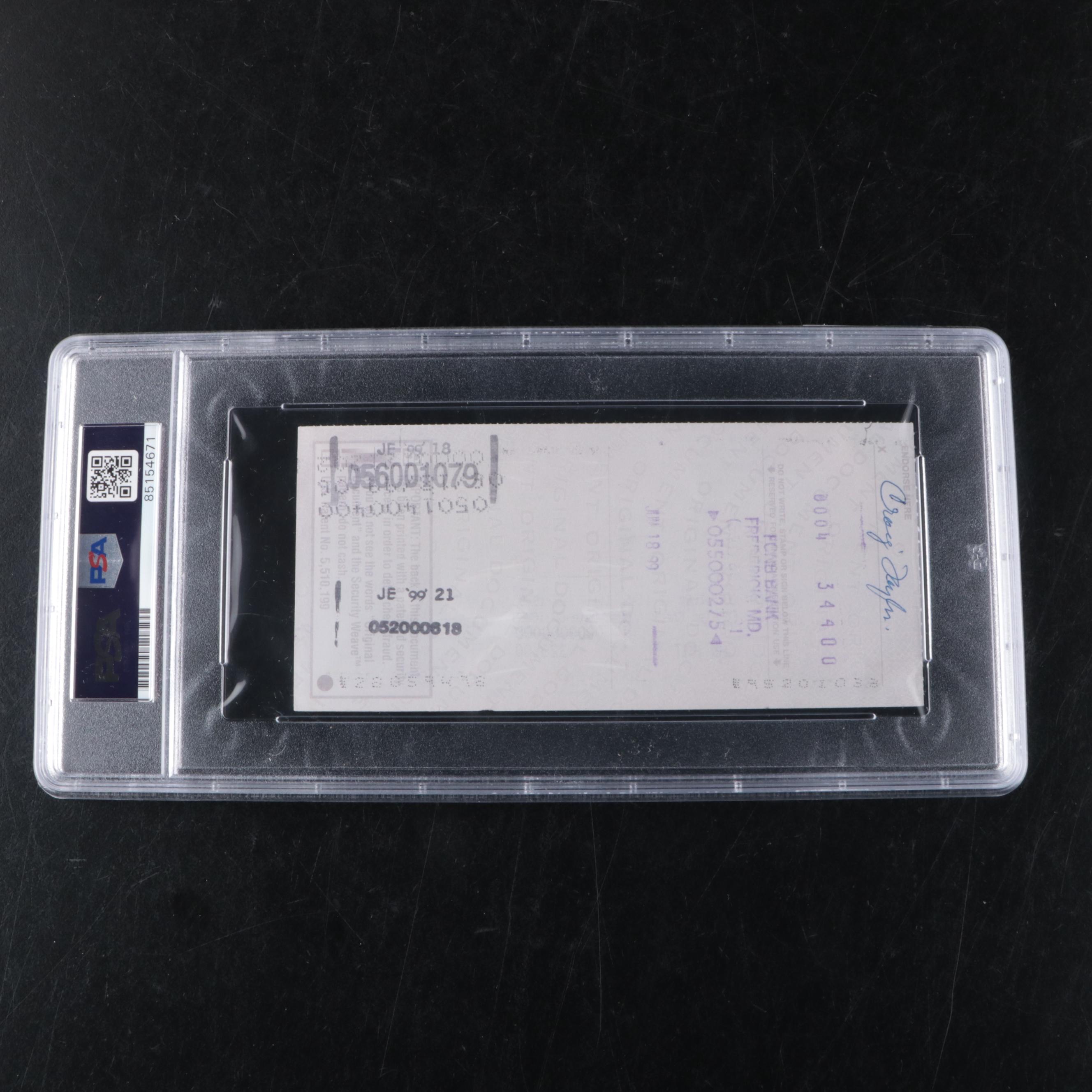 Johnny Unitas Signed Personal Check Graded PSA 8 NM-MT