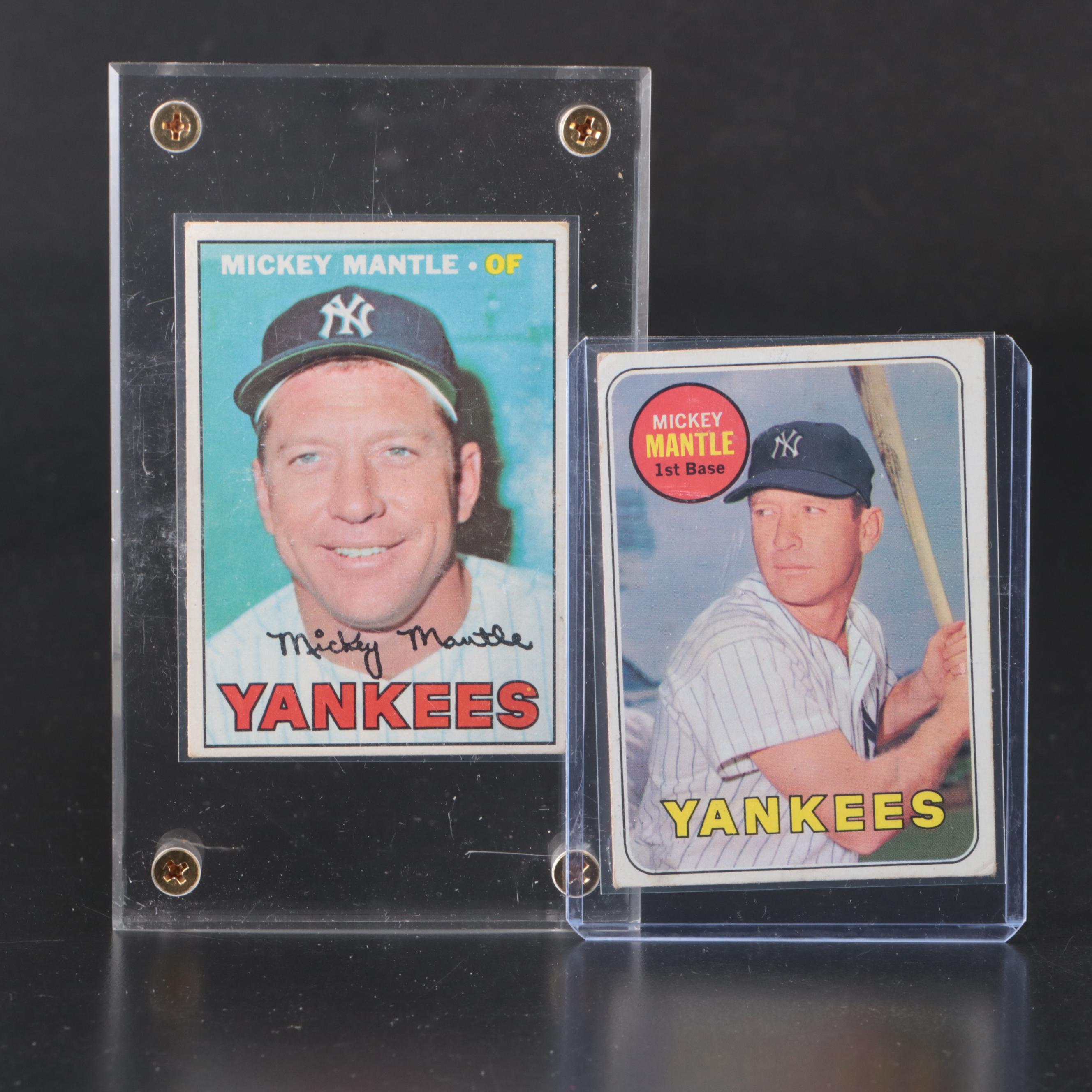 1967 and 1969 Topps Mickey Mantle New York Yankees Baseball Cards