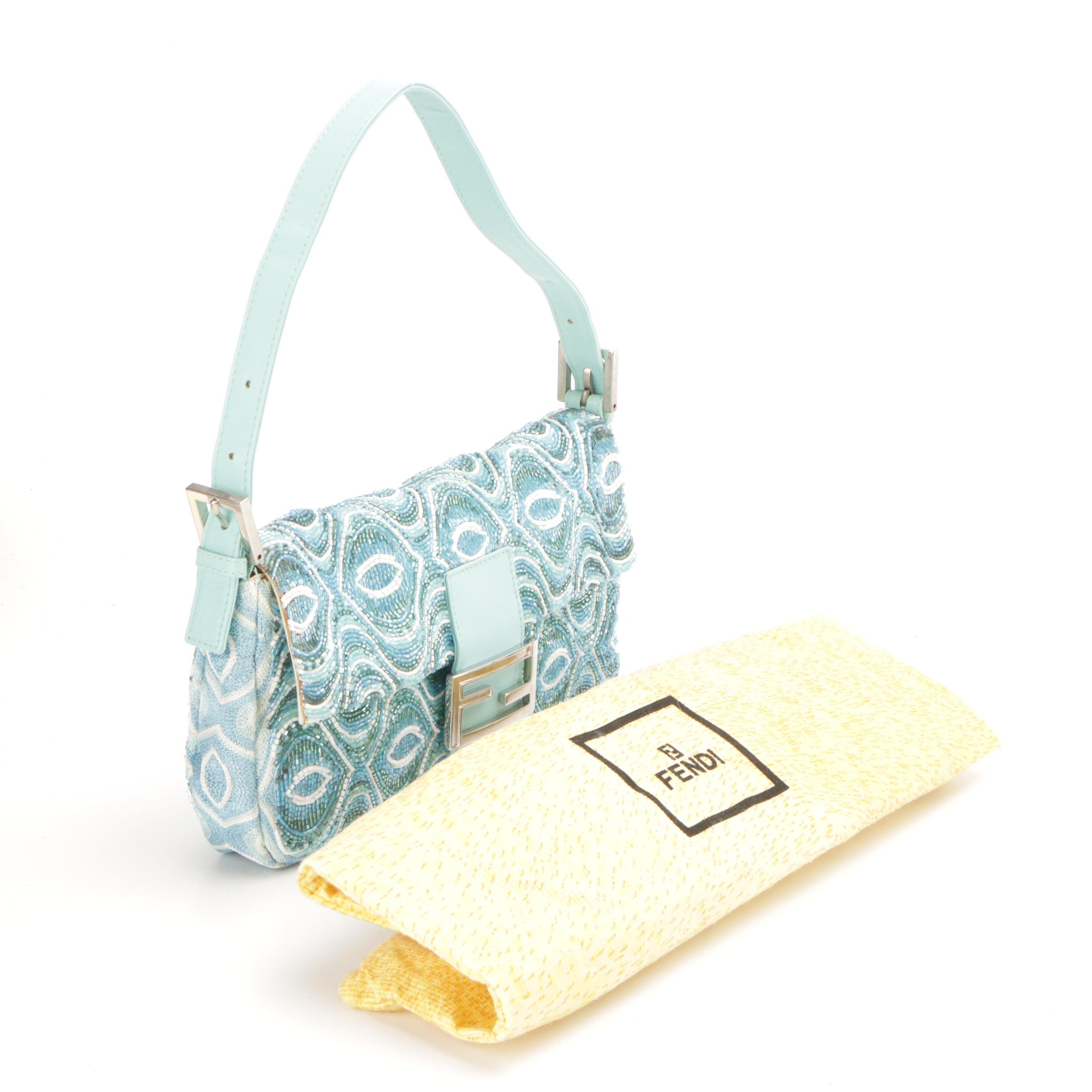 Fendi Vintage Blue Beaded Mamma Baguette Bag
