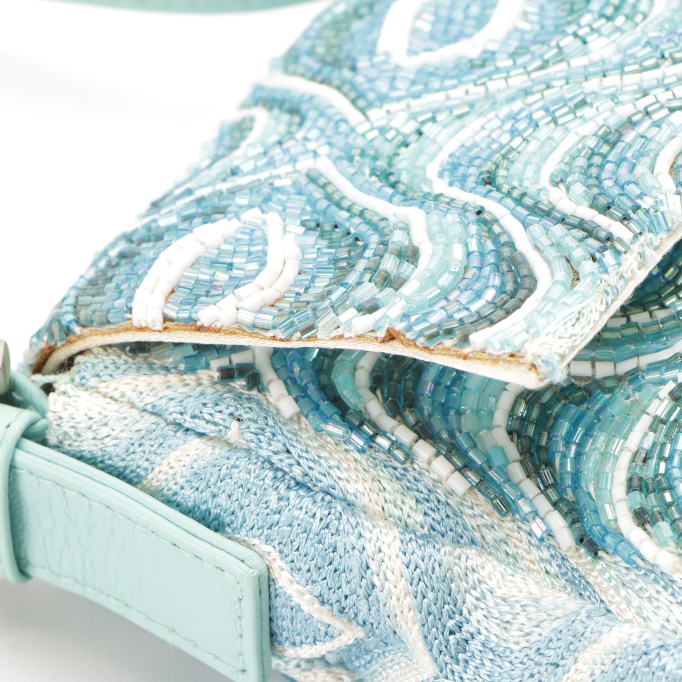 Fendi Vintage Blue Beaded Mamma Baguette Bag