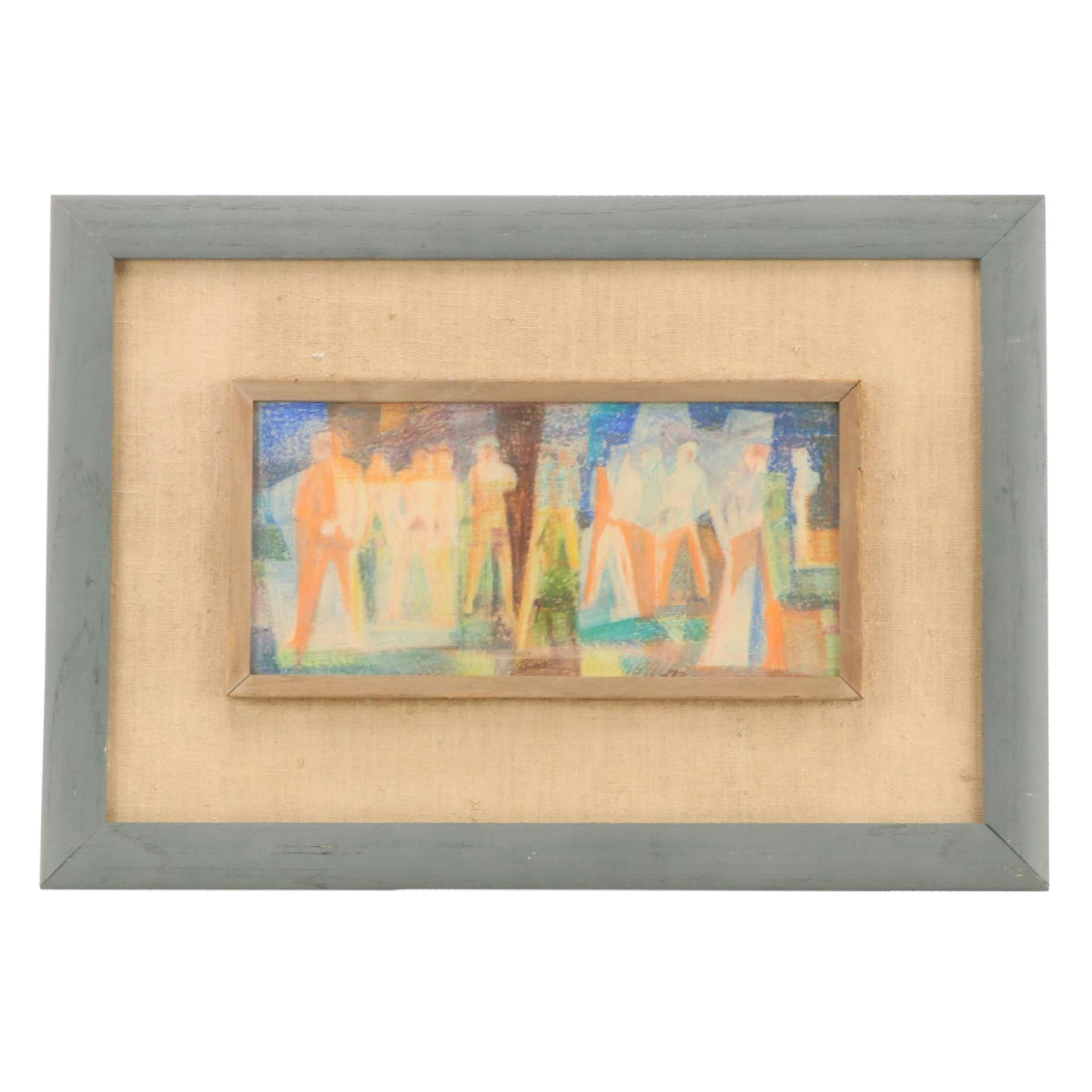 Paul Dahlquist Modernist Figurative Pastel Drawing, 1955