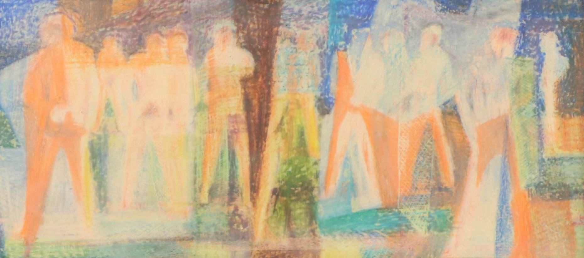Paul Dahlquist Modernist Figurative Pastel Drawing, 1955