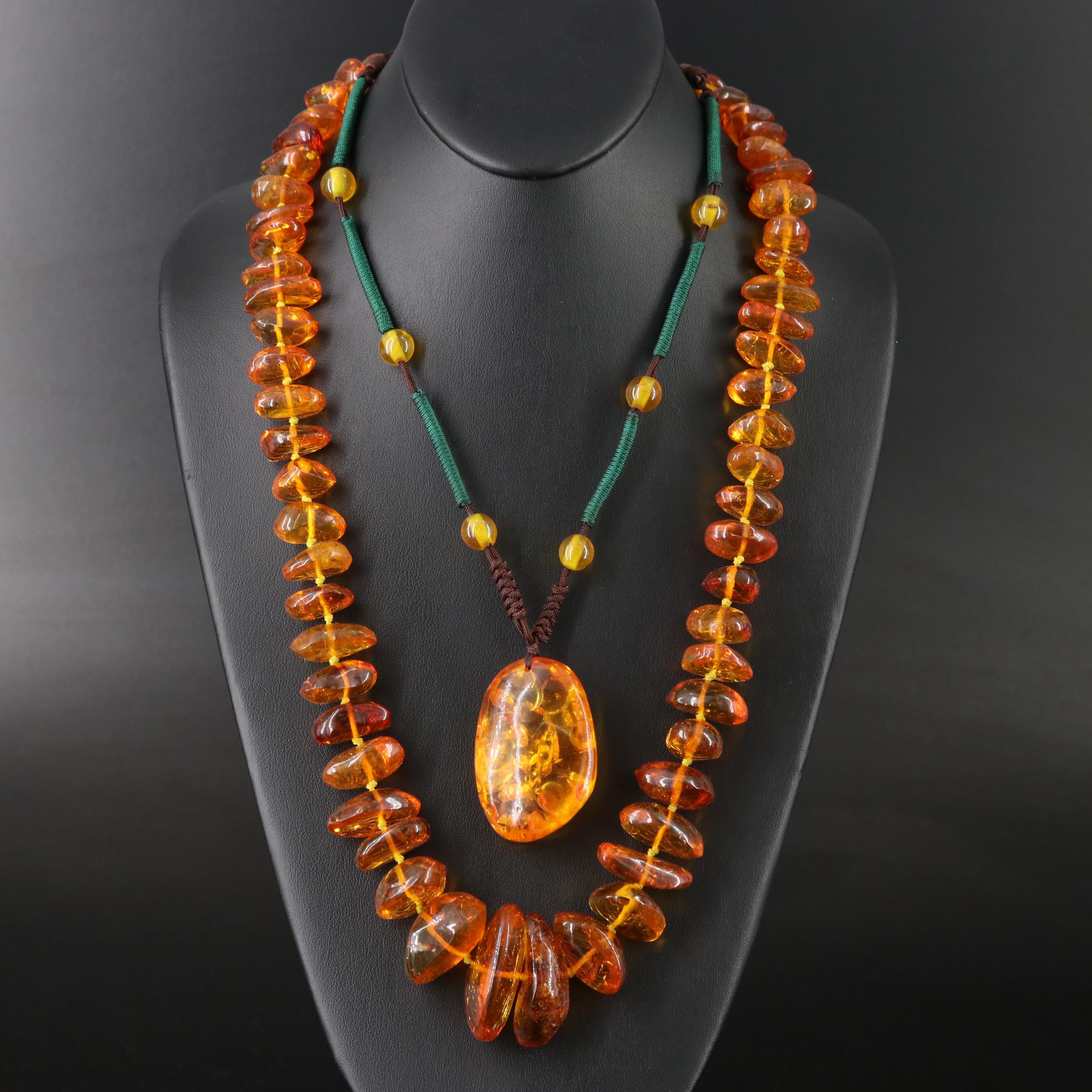 Amber, Copal and Resin Cord Necklaces