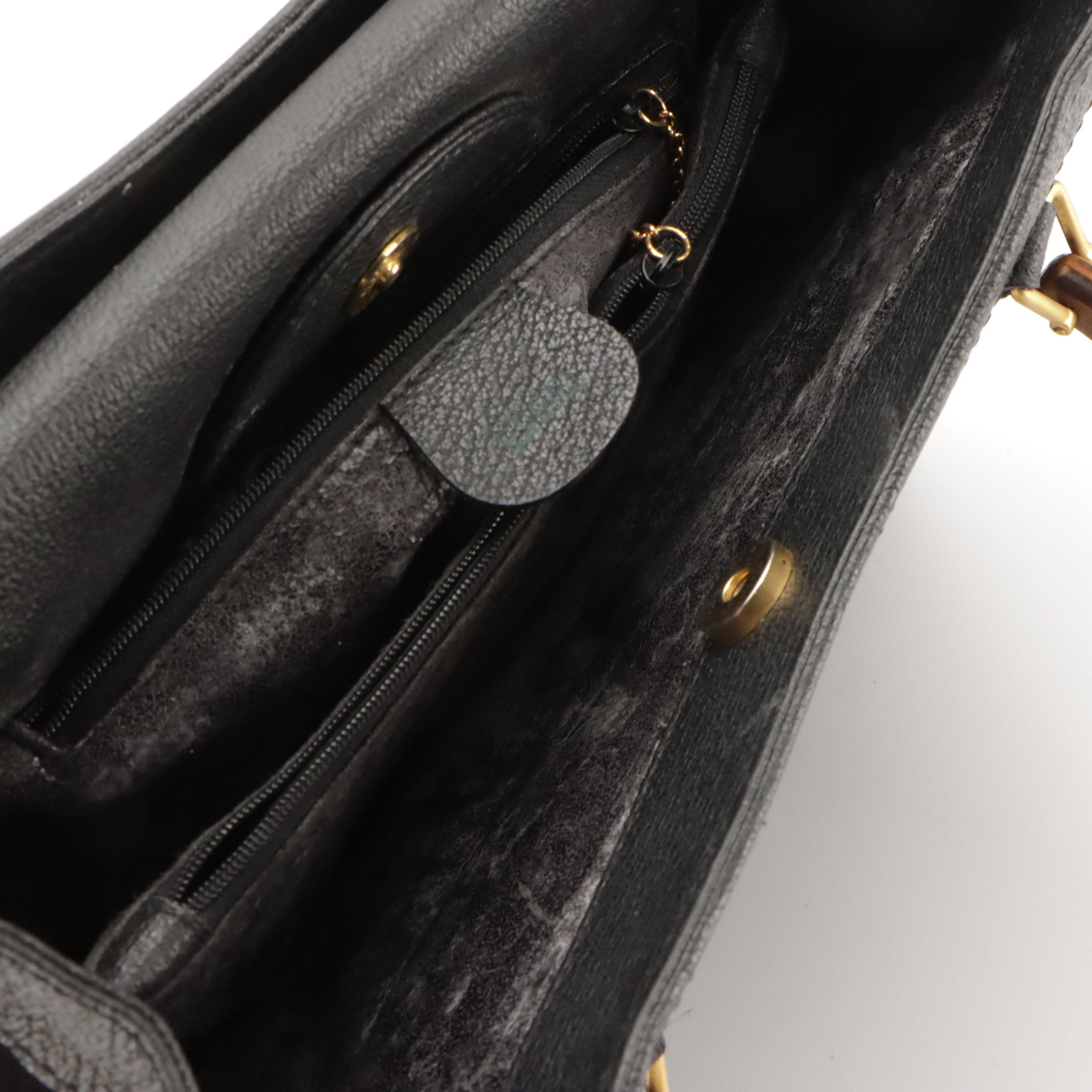 Gucci Diana Bamboo Handle Tote in Black Suede and Cinghiale Leather Trim