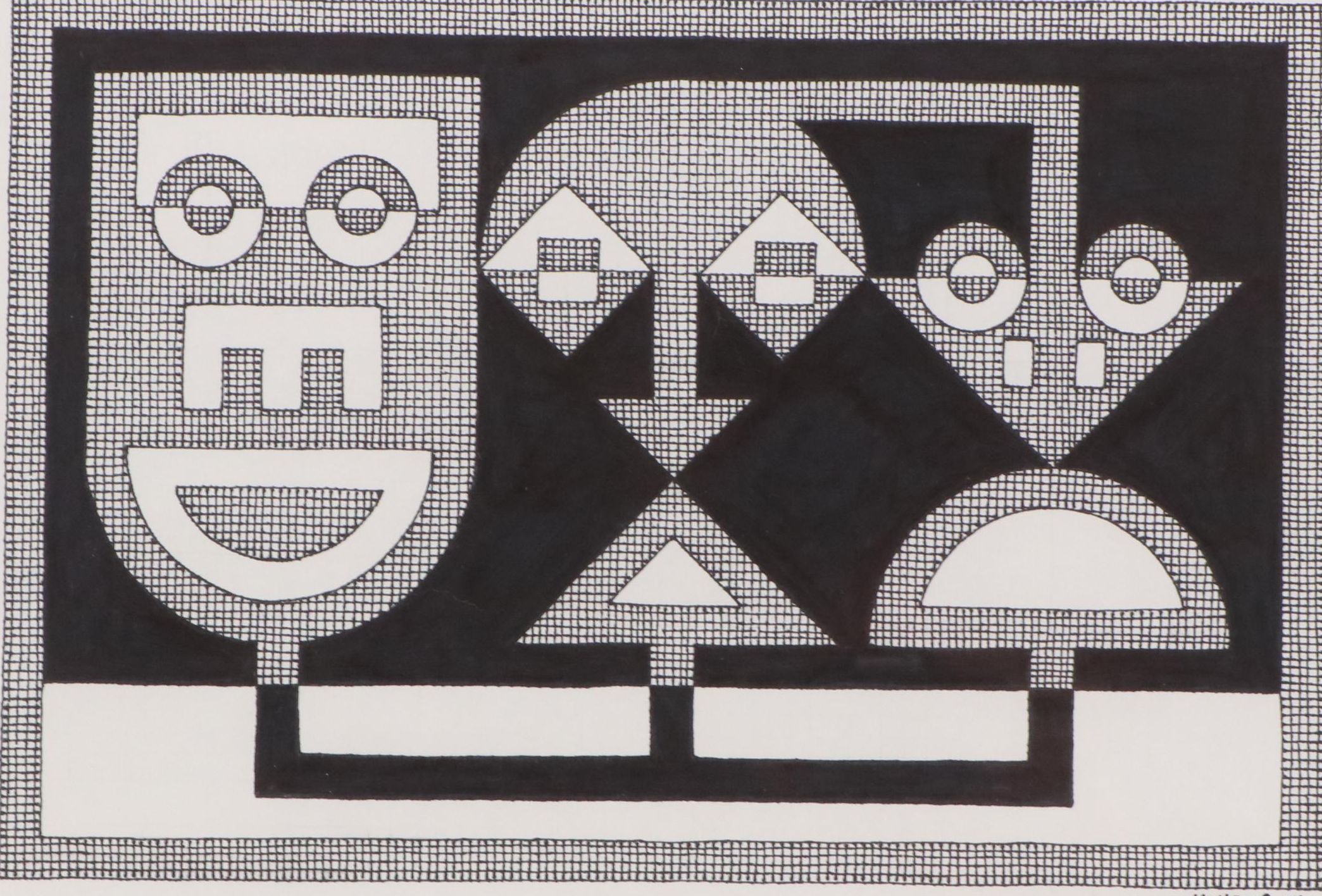 Jerry Kellems Surreal Geometric Ink Drawing, 2004