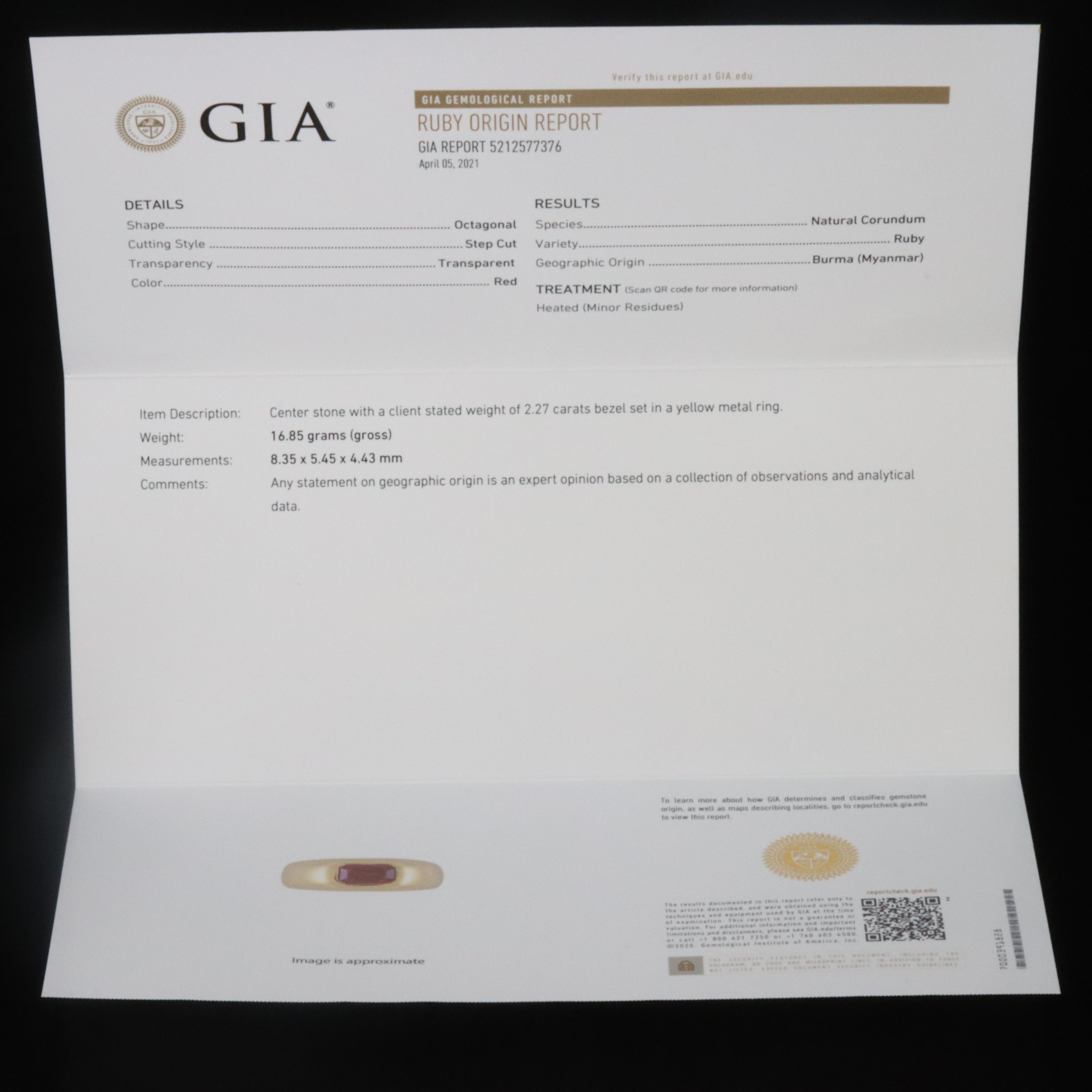 18K 2.27 CT Burmese Ruby Solitaire Ring with GIA Report