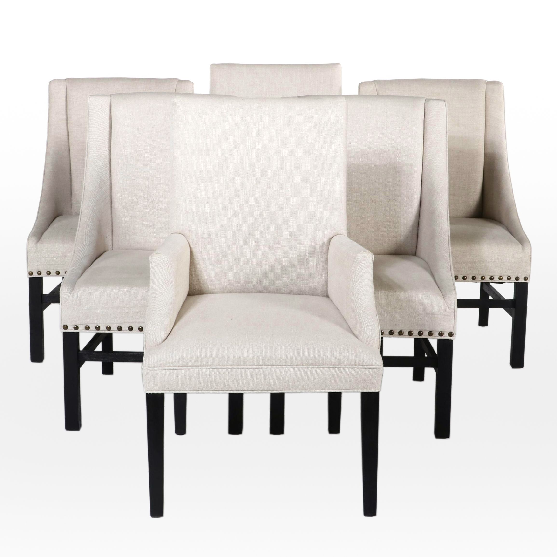 Set of Six Restoration Hardware Linen Upholstered Dining Chairs