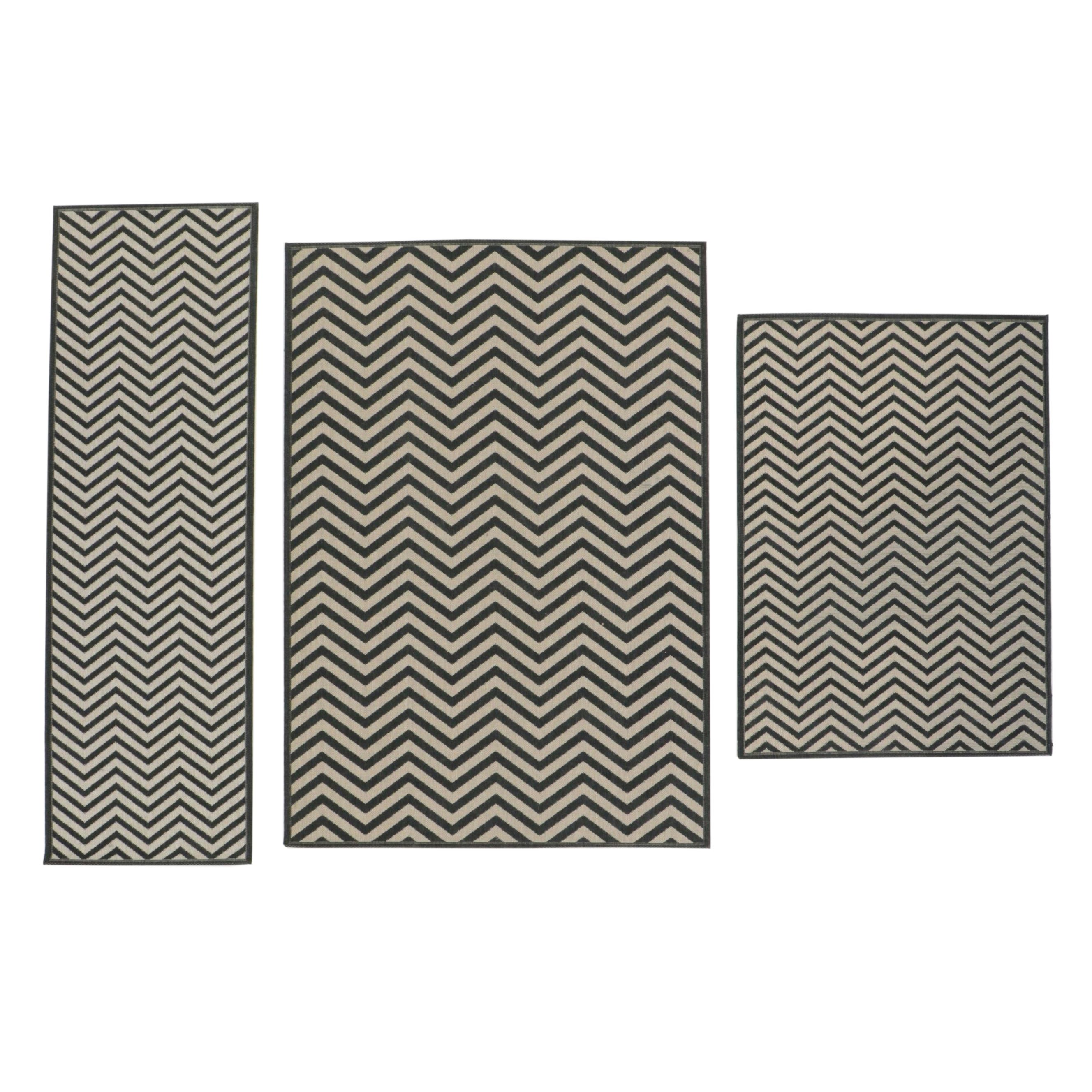 Three Machine Made Chevron Patterned Area Rugs