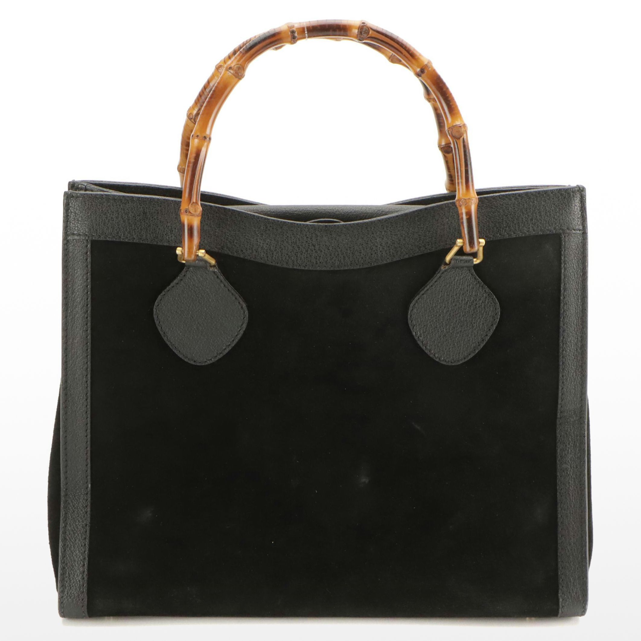 Gucci Diana Bamboo Handle Tote in Black Suede and Cinghiale Leather Trim