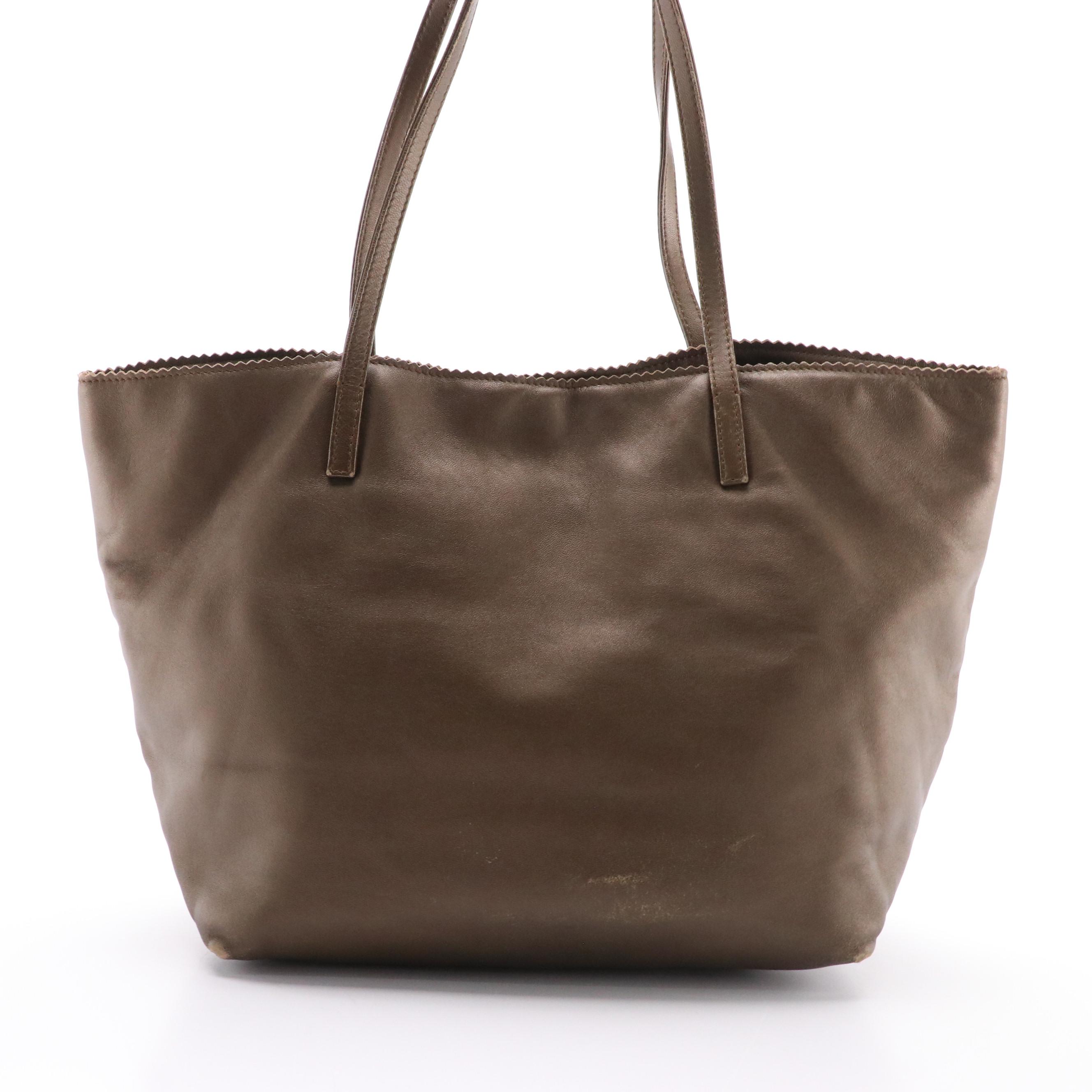 Loewe Pinked-Edge Anagram Logo Shoulder Tote in Metallic Bronze Leather