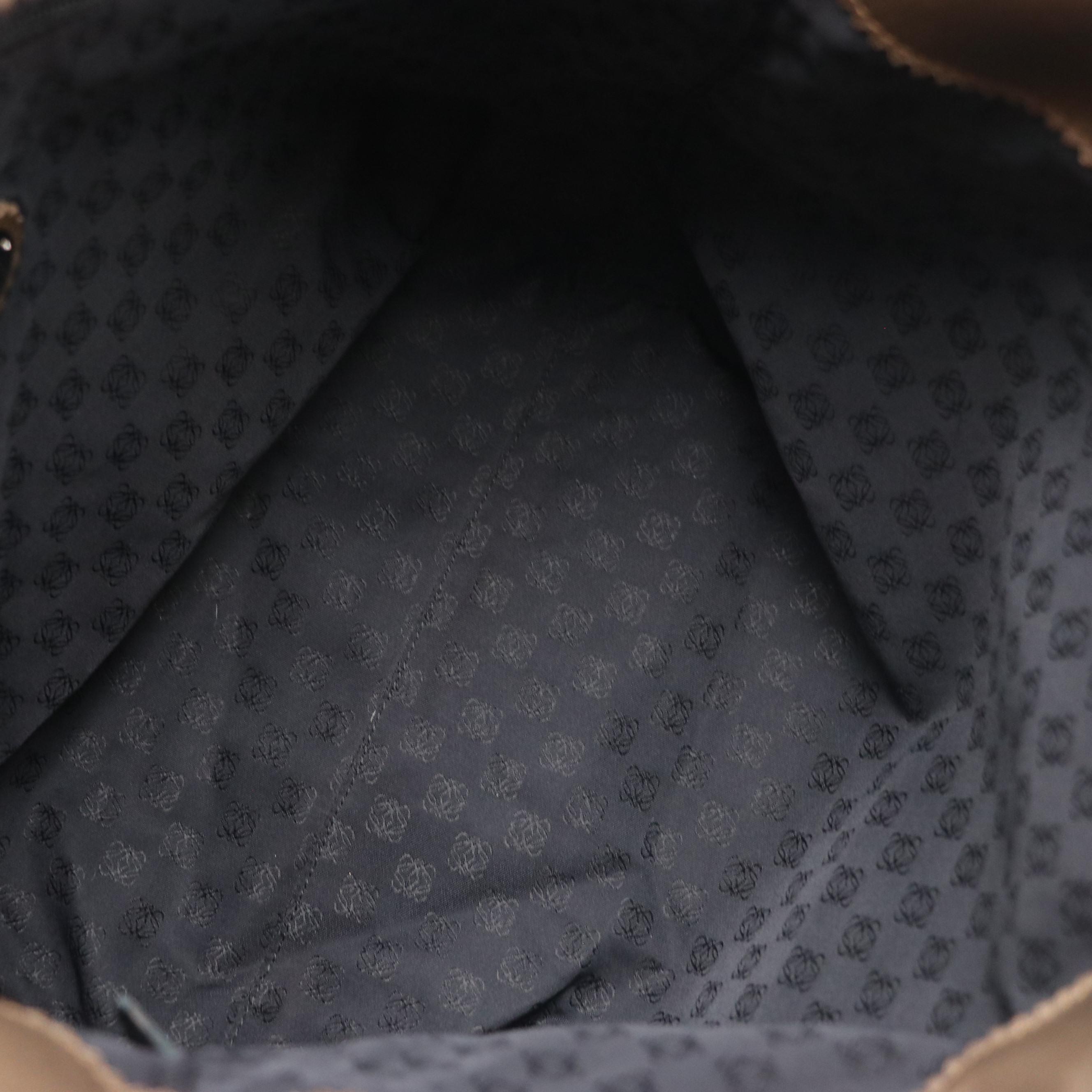 Loewe Pinked-Edge Anagram Logo Shoulder Tote in Metallic Bronze Leather