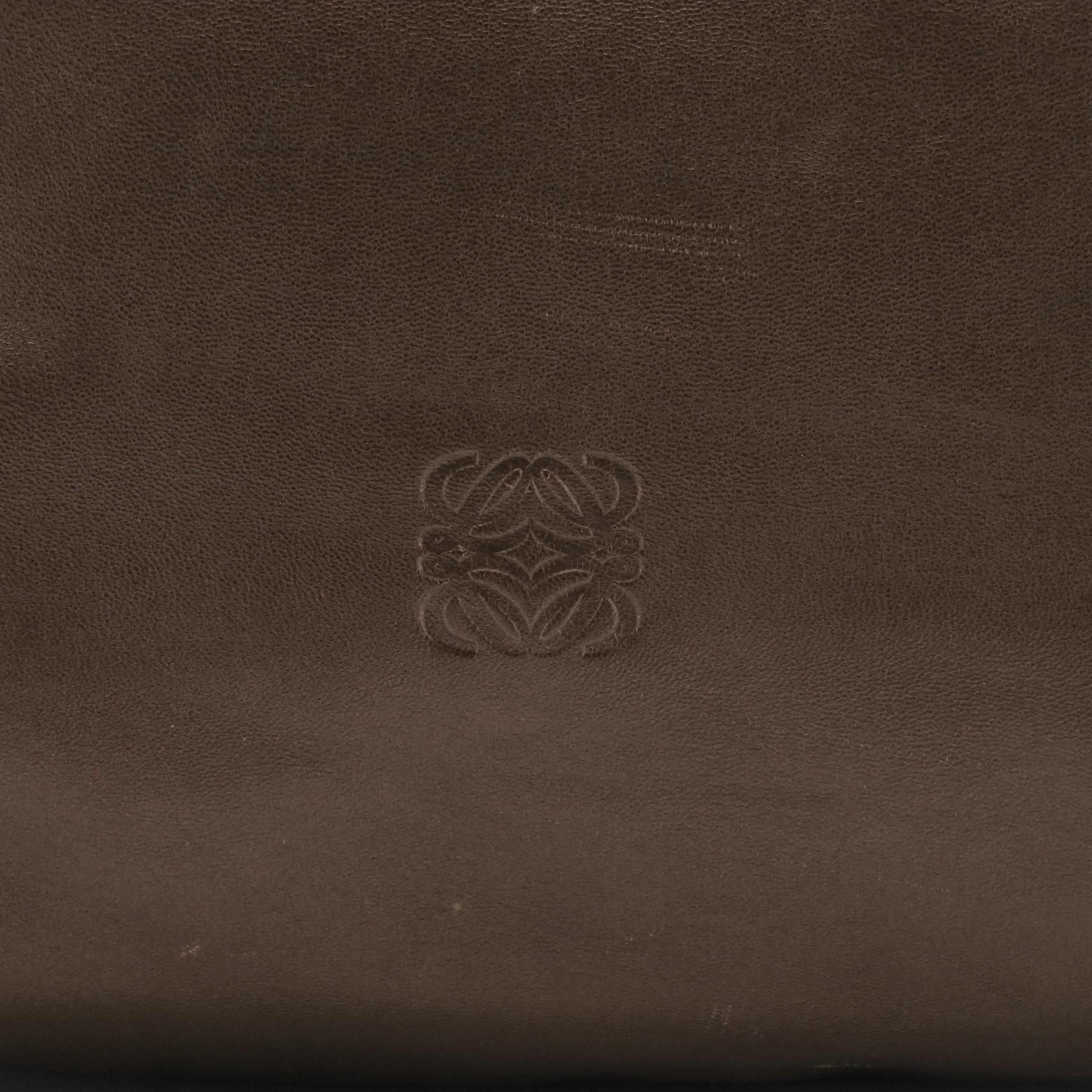 Loewe Pinked-Edge Anagram Logo Shoulder Tote in Metallic Bronze Leather