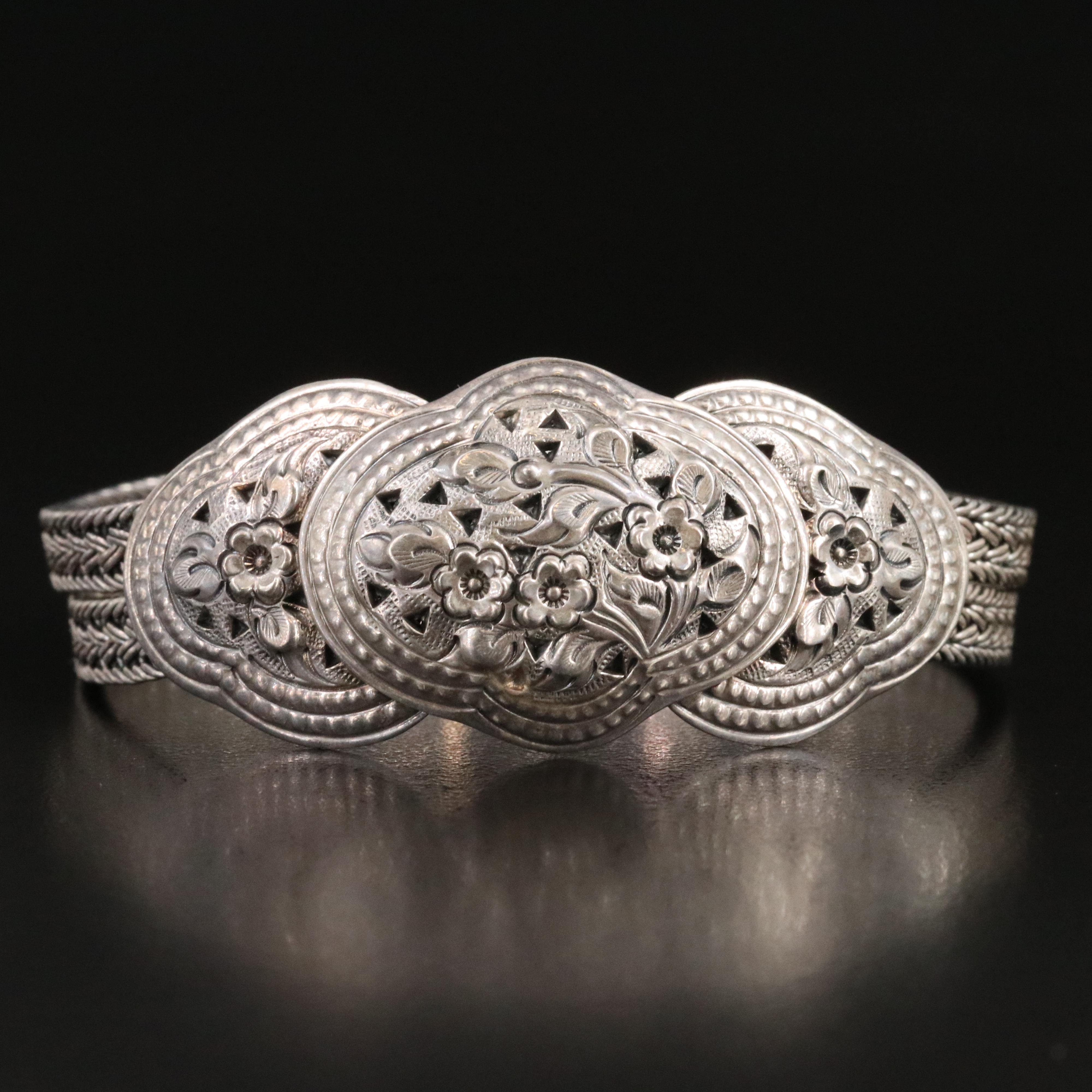 Sterling Repoussé Floral Bracelet | EBTH