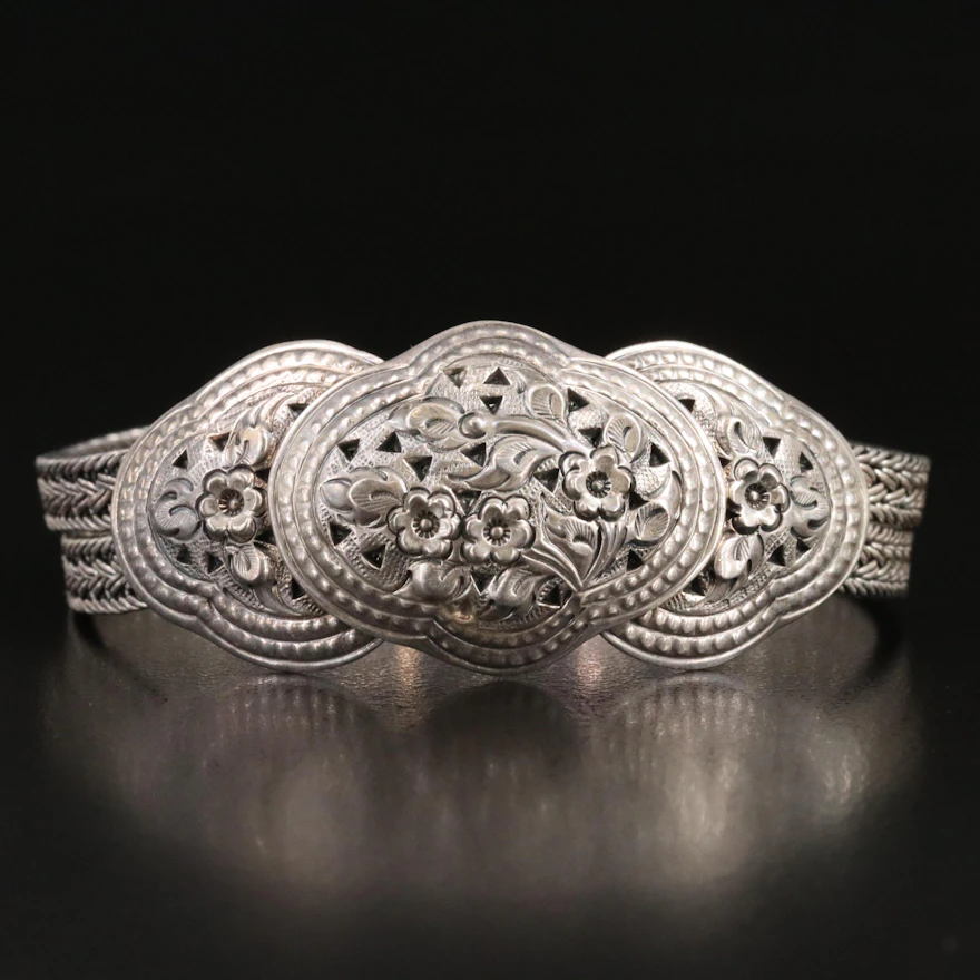 Sterling Repoussé Floral Bracelet | EBTH