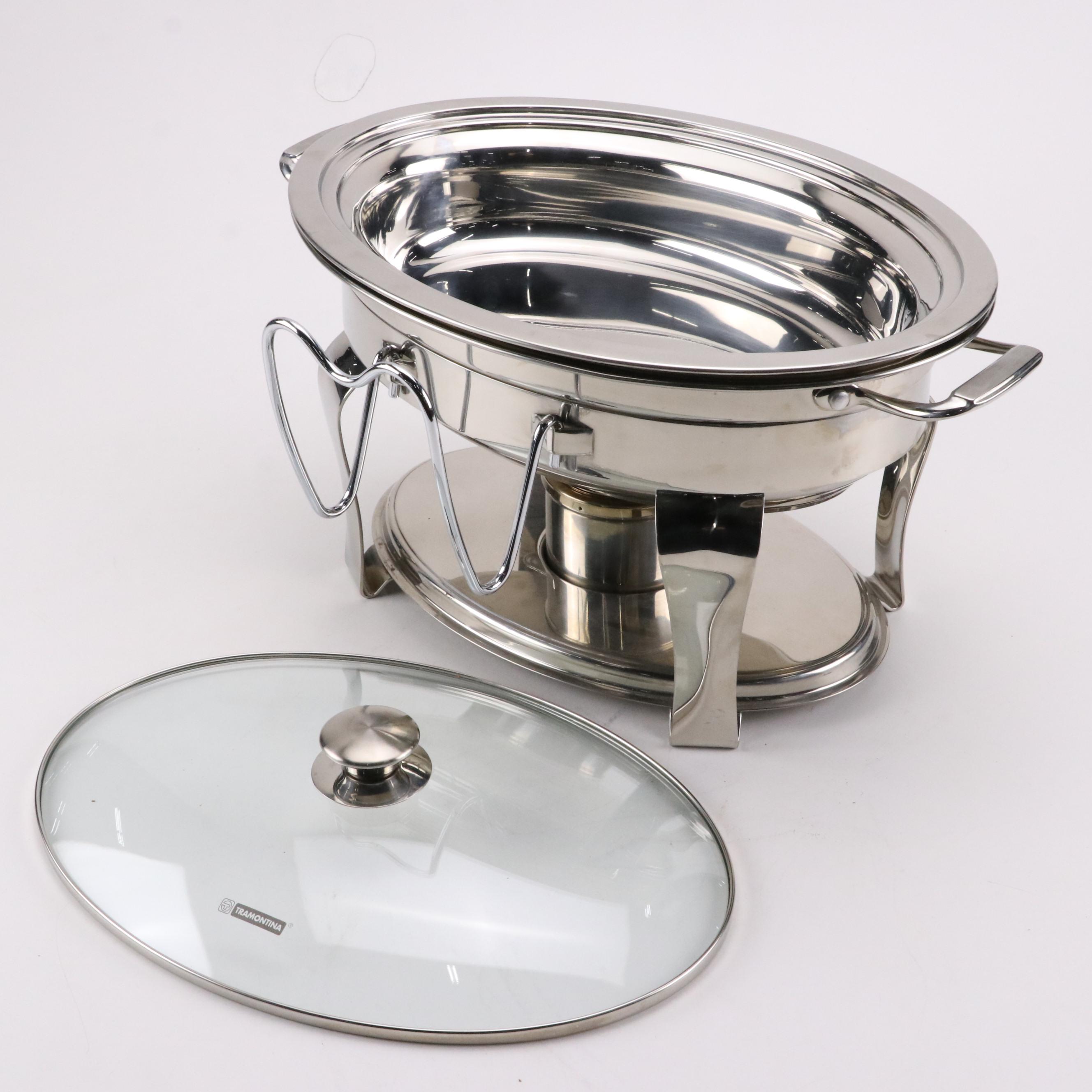 Tramontina Proline Stainless Steel Oval Chafing Dish with Metal 3-Part Relish