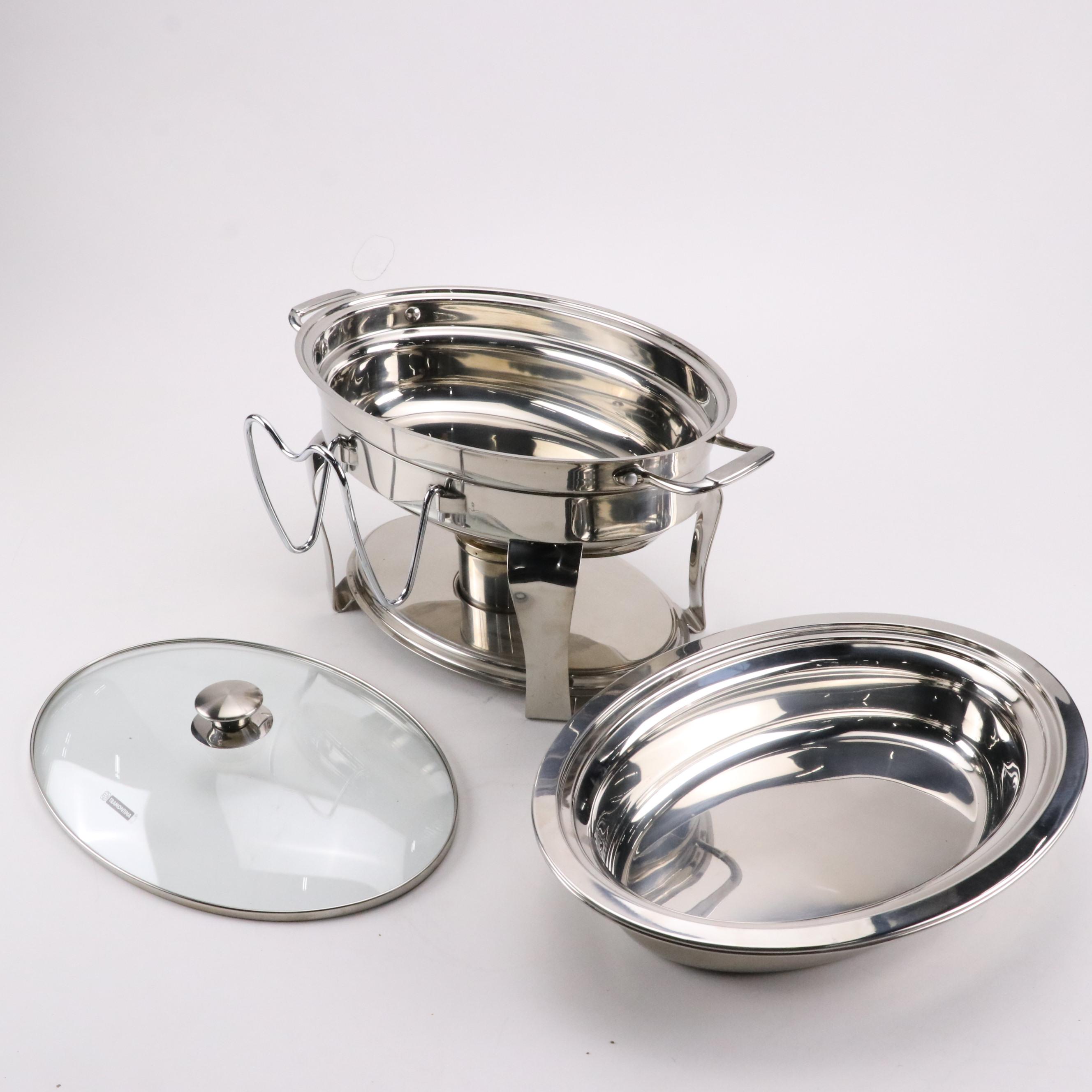 Tramontina Proline Stainless Steel Oval Chafing Dish with Metal 3-Part Relish