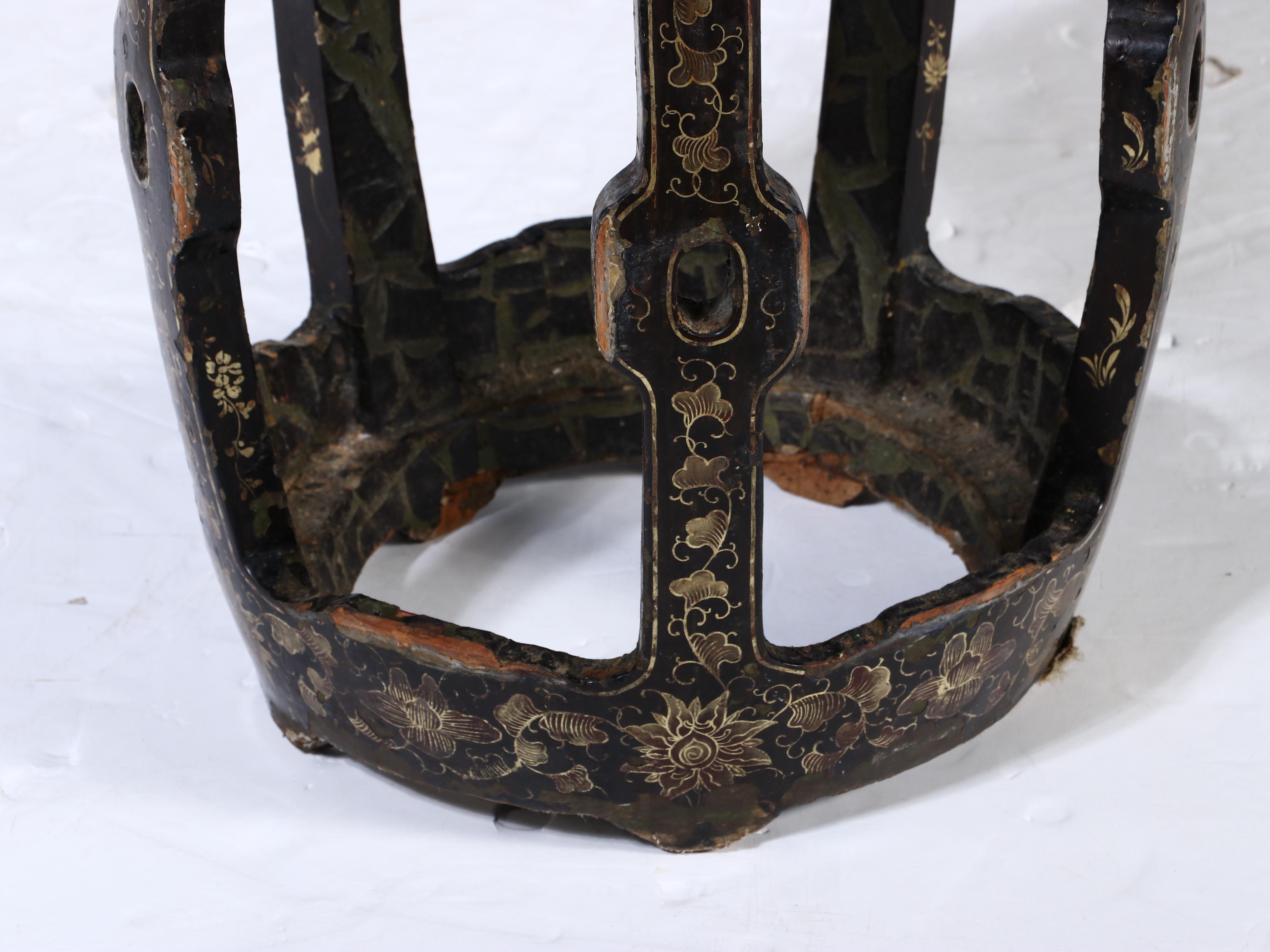 Chinese Black and Gold Lacquerware Garden Seat