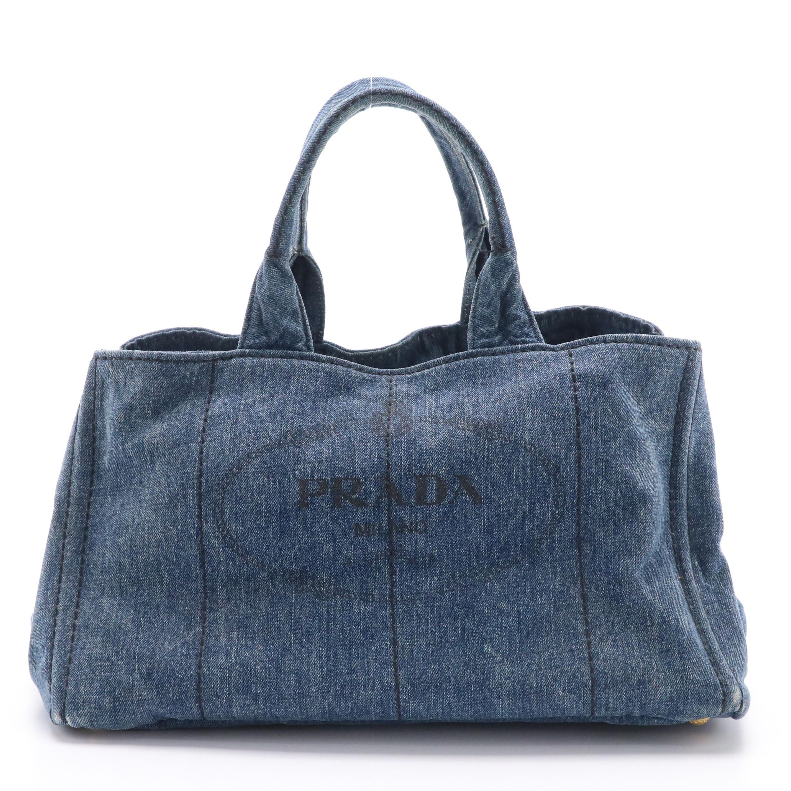 Prada Blue Denim Canapa Canvas Handbag