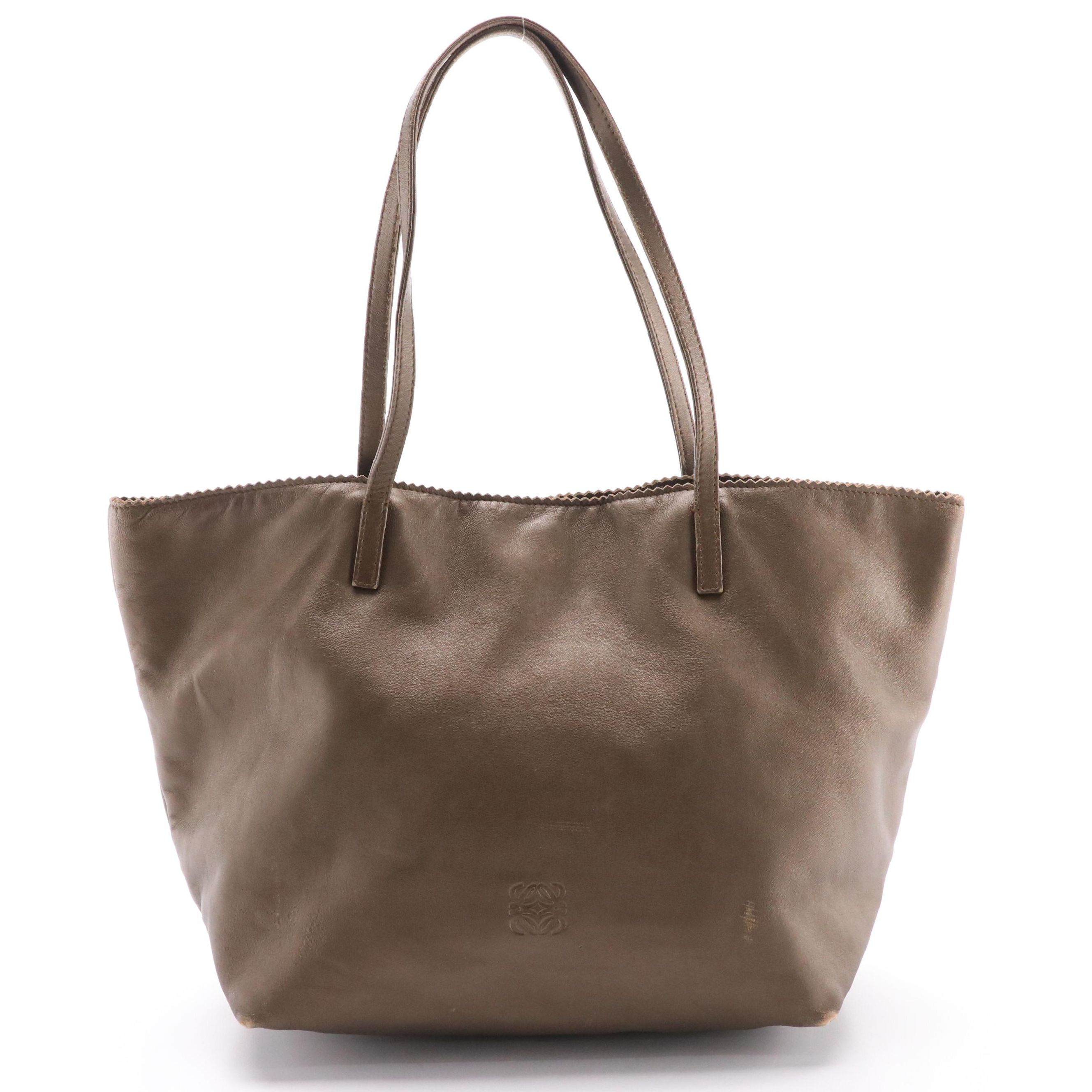 Loewe Pinked-Edge Anagram Logo Shoulder Tote in Metallic Bronze Leather