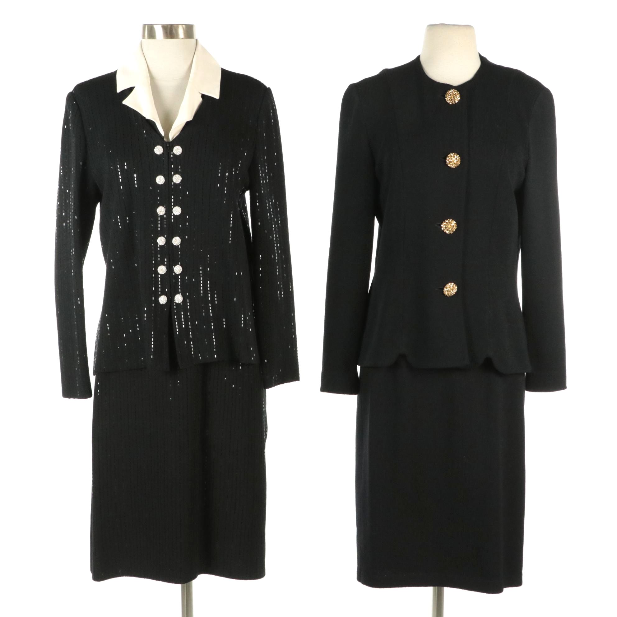 St. John Embellished Button Black Knit Skirt Suits