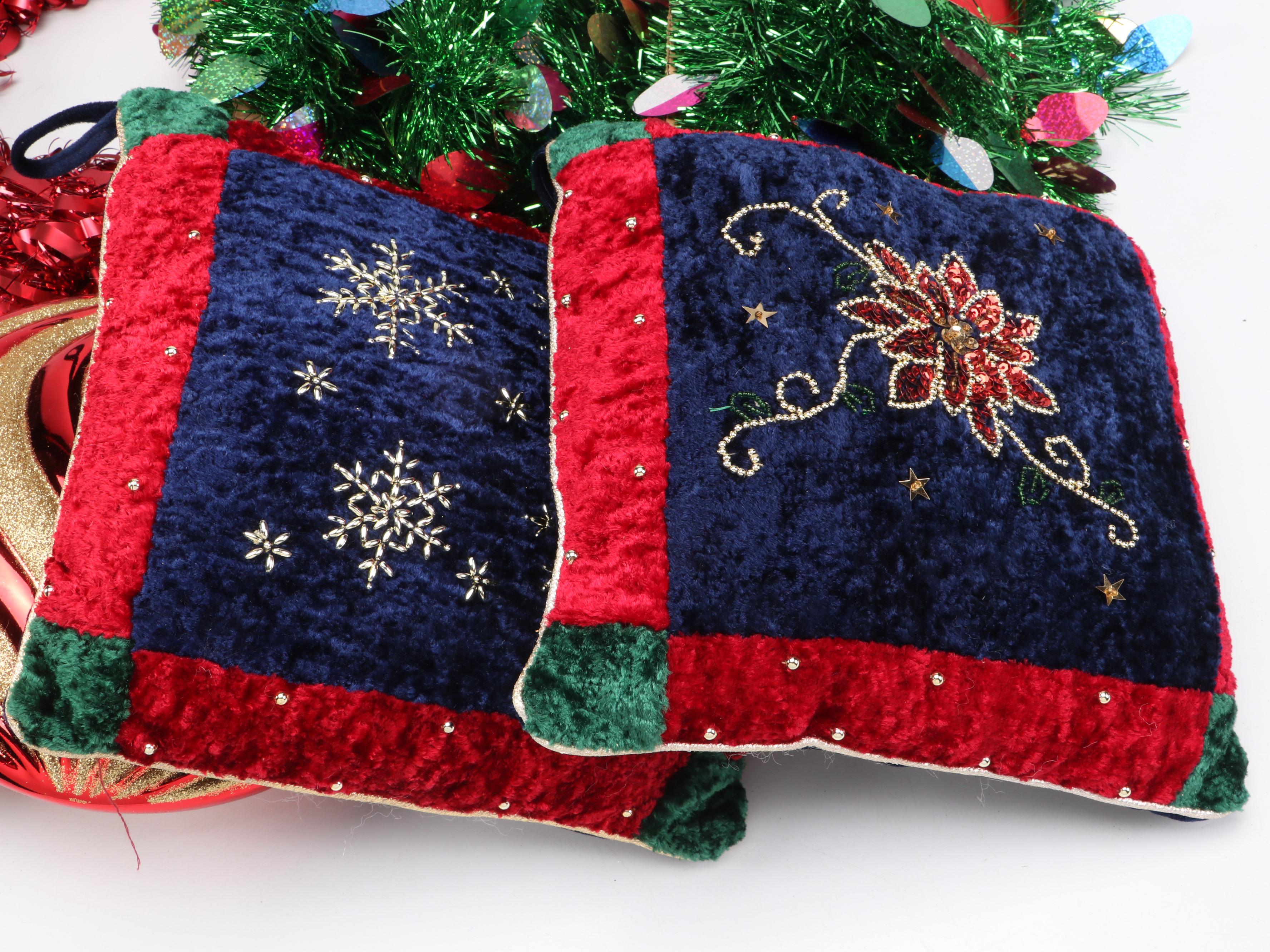 Holiday Living Tinsel Garland with Christmas Ornaments and Wreath