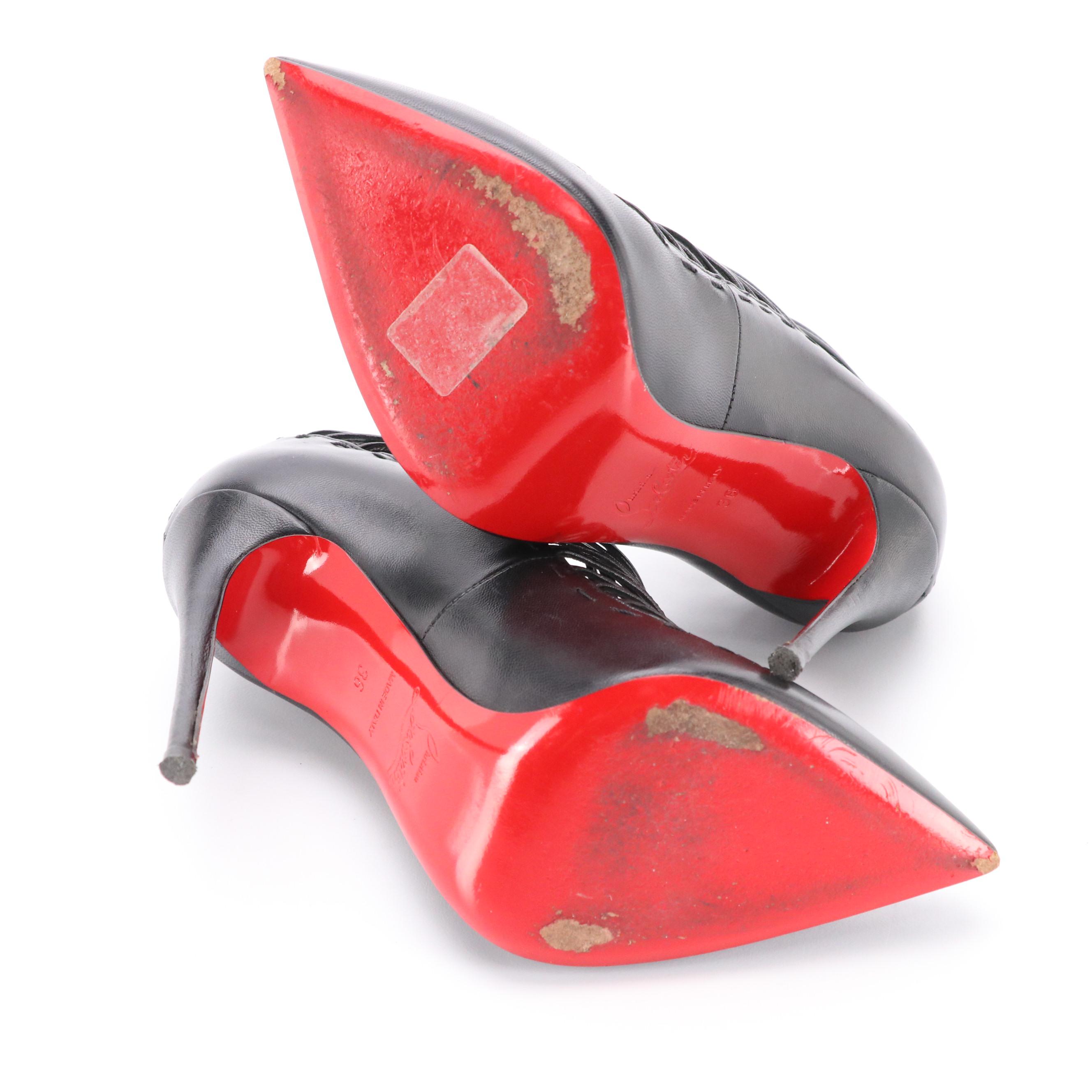 Christian Louboutin Zoulou Pointed-Toe Pumps in Black Leather