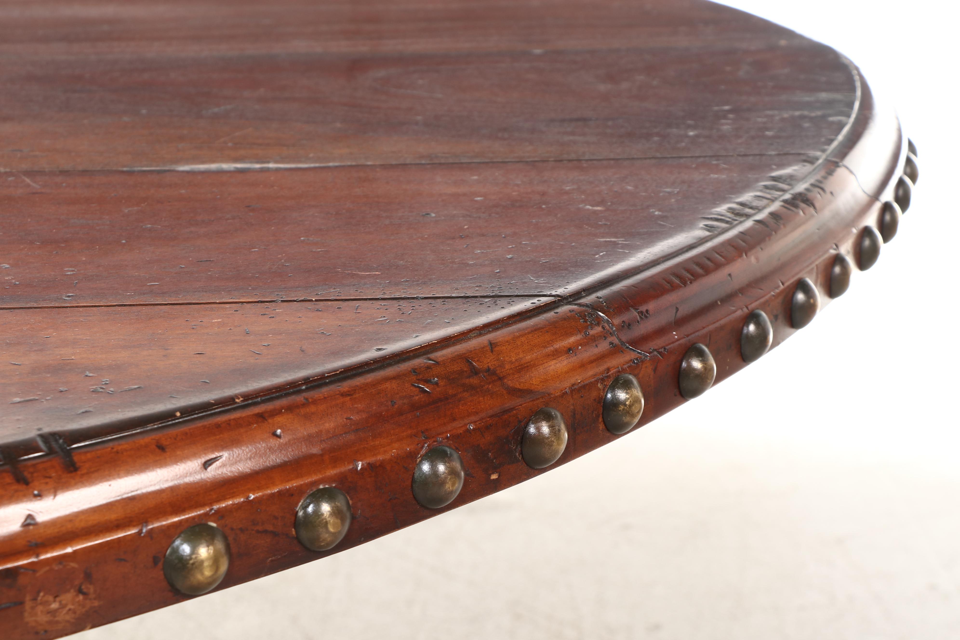 Spanish Baroque Style Walnut Pedestal Table and Six Leather Upholstered Chairs