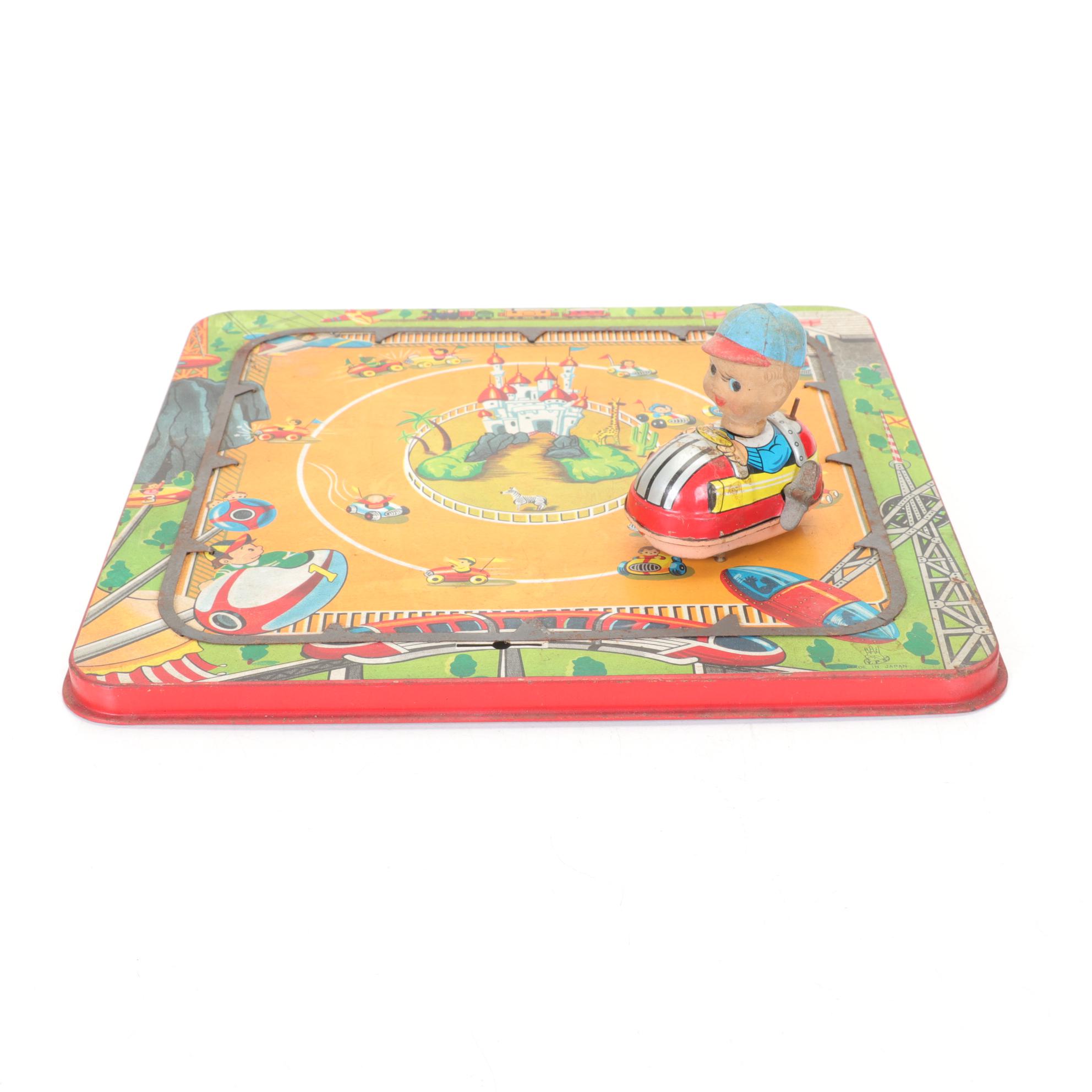 TPS "Conny Island Scooter" Tin Litho Wind-up Toy with Haji Wind-up  Duck