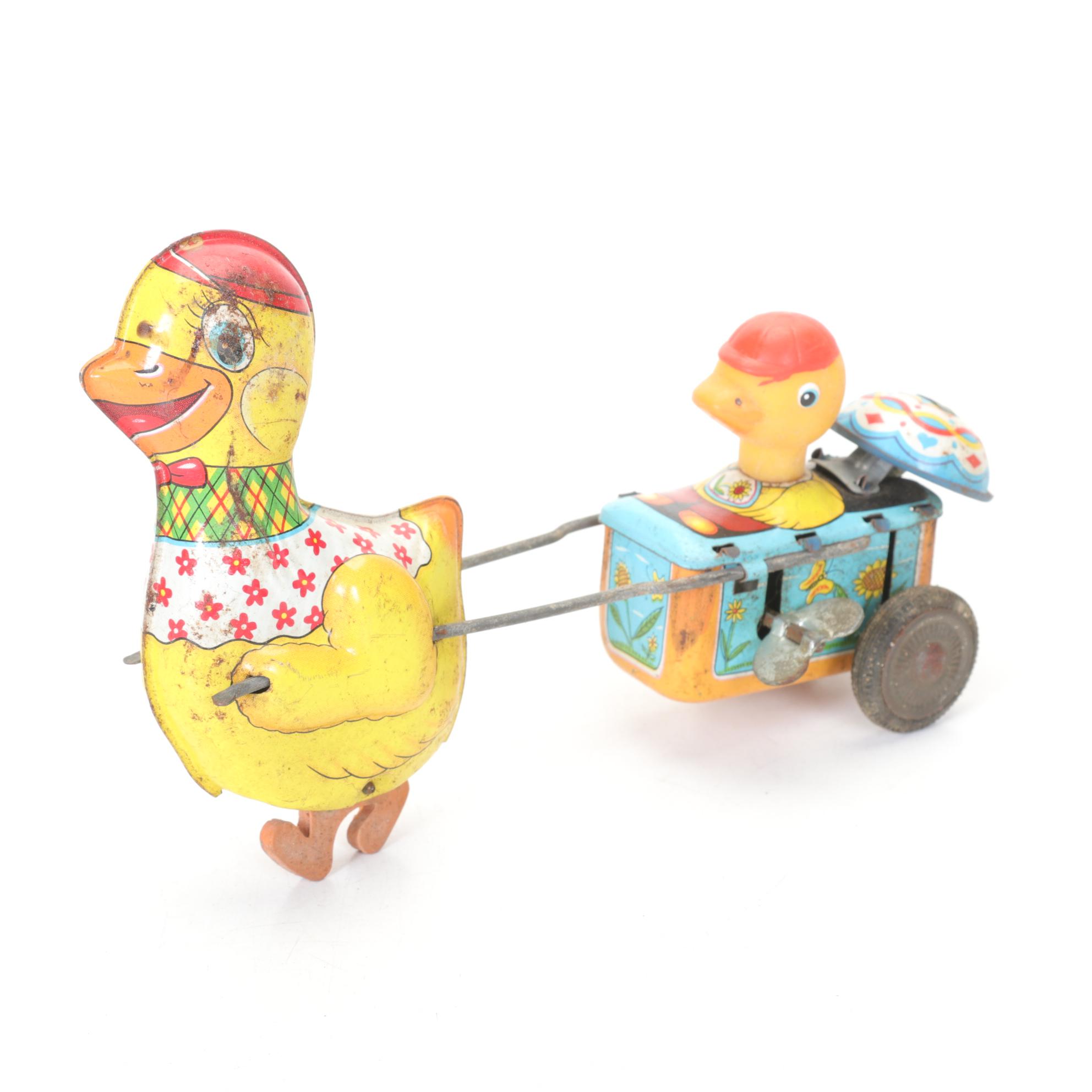 TPS "Conny Island Scooter" Tin Litho Wind-up Toy with Haji Wind-up  Duck