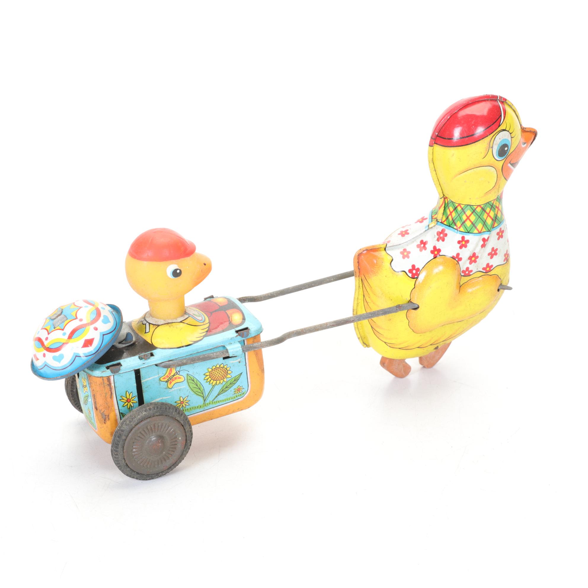 TPS "Conny Island Scooter" Tin Litho Wind-up Toy with Haji Wind-up  Duck