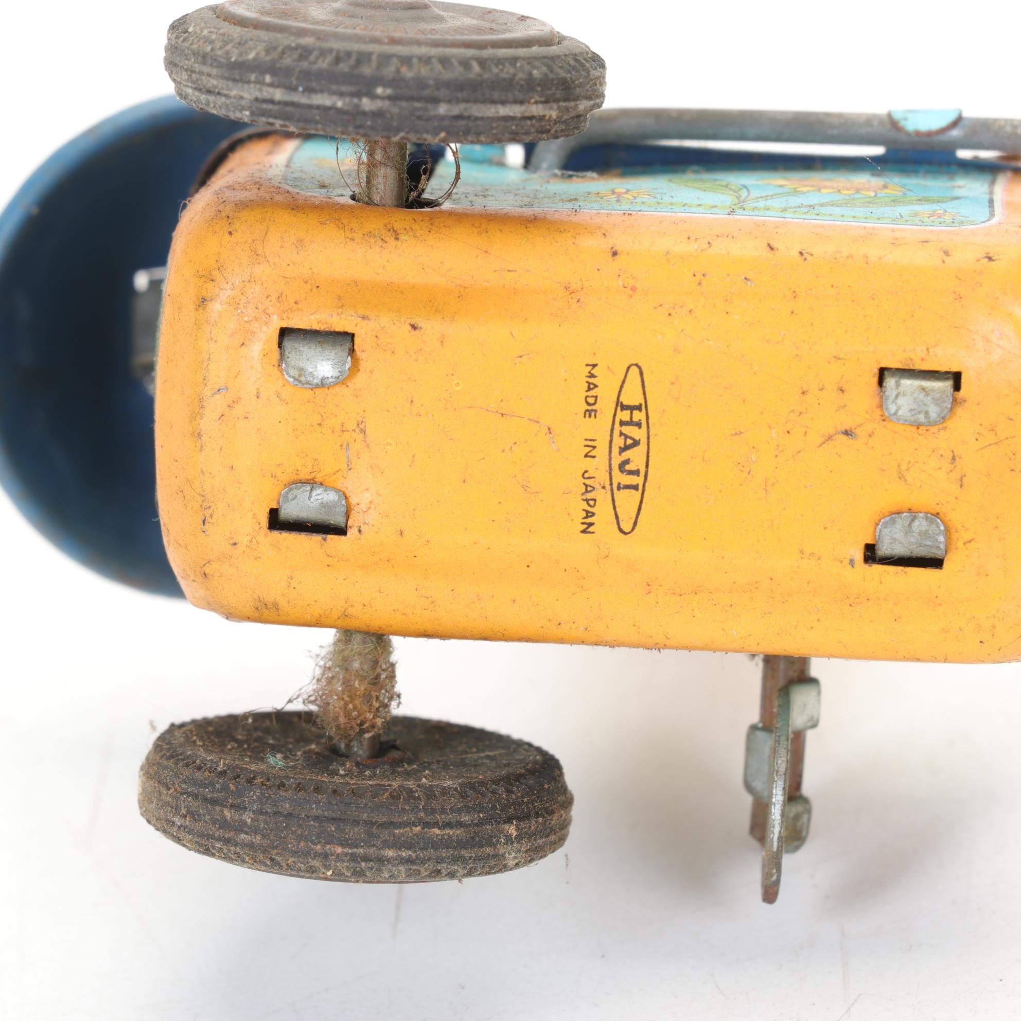 TPS "Conny Island Scooter" Tin Litho Wind-up Toy with Haji Wind-up  Duck