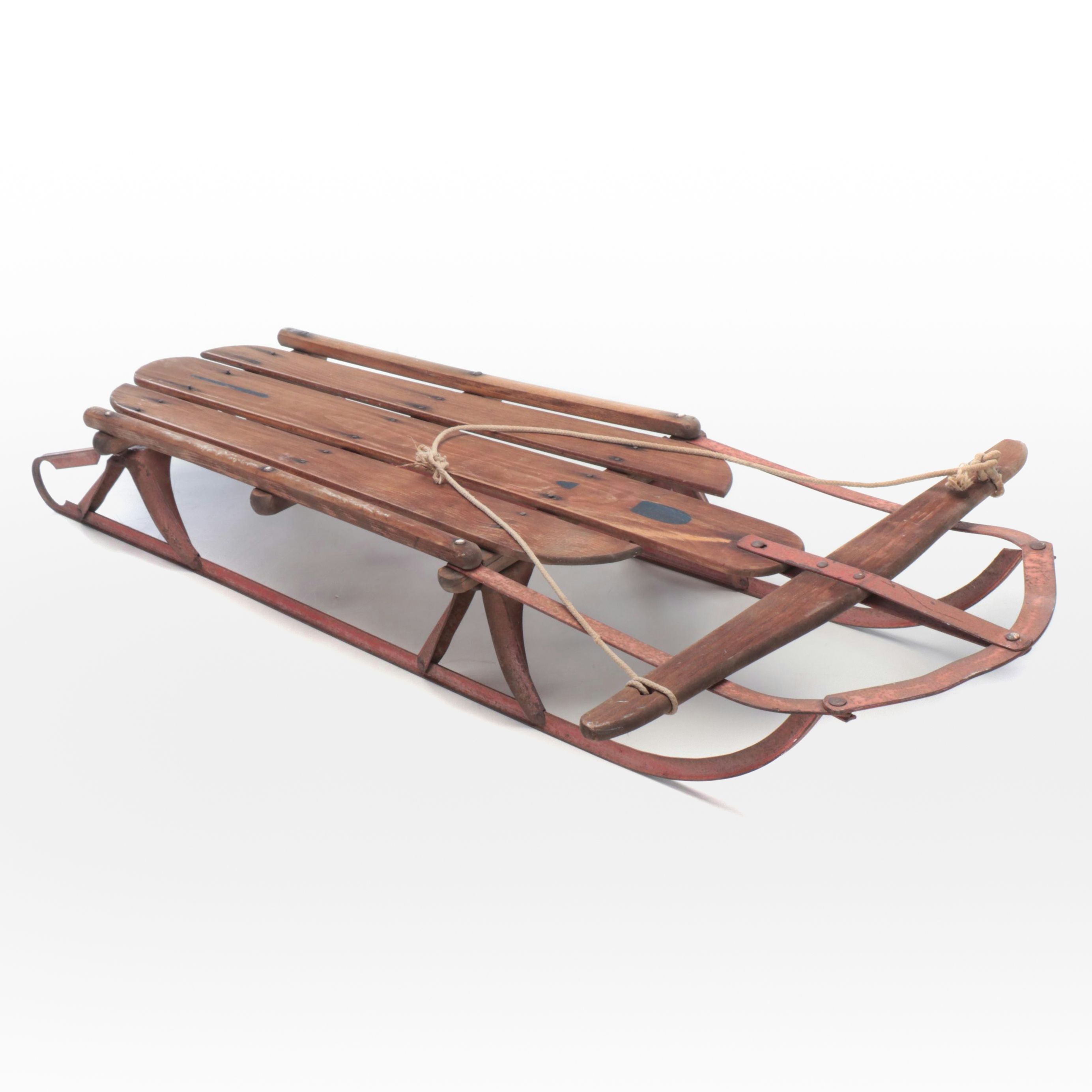 Cast Iron and Wood Snow Sled, Mid-20th Century
