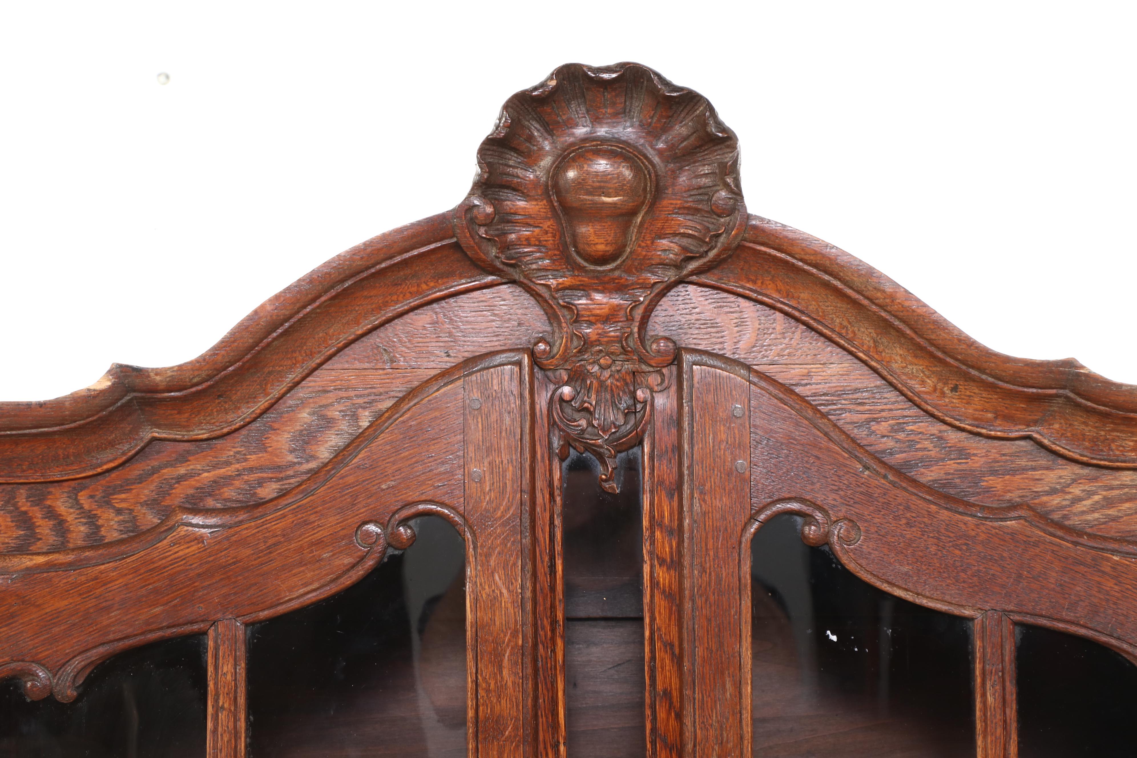 French Provincial Style Carved Oak China Cabinet, 19th Century