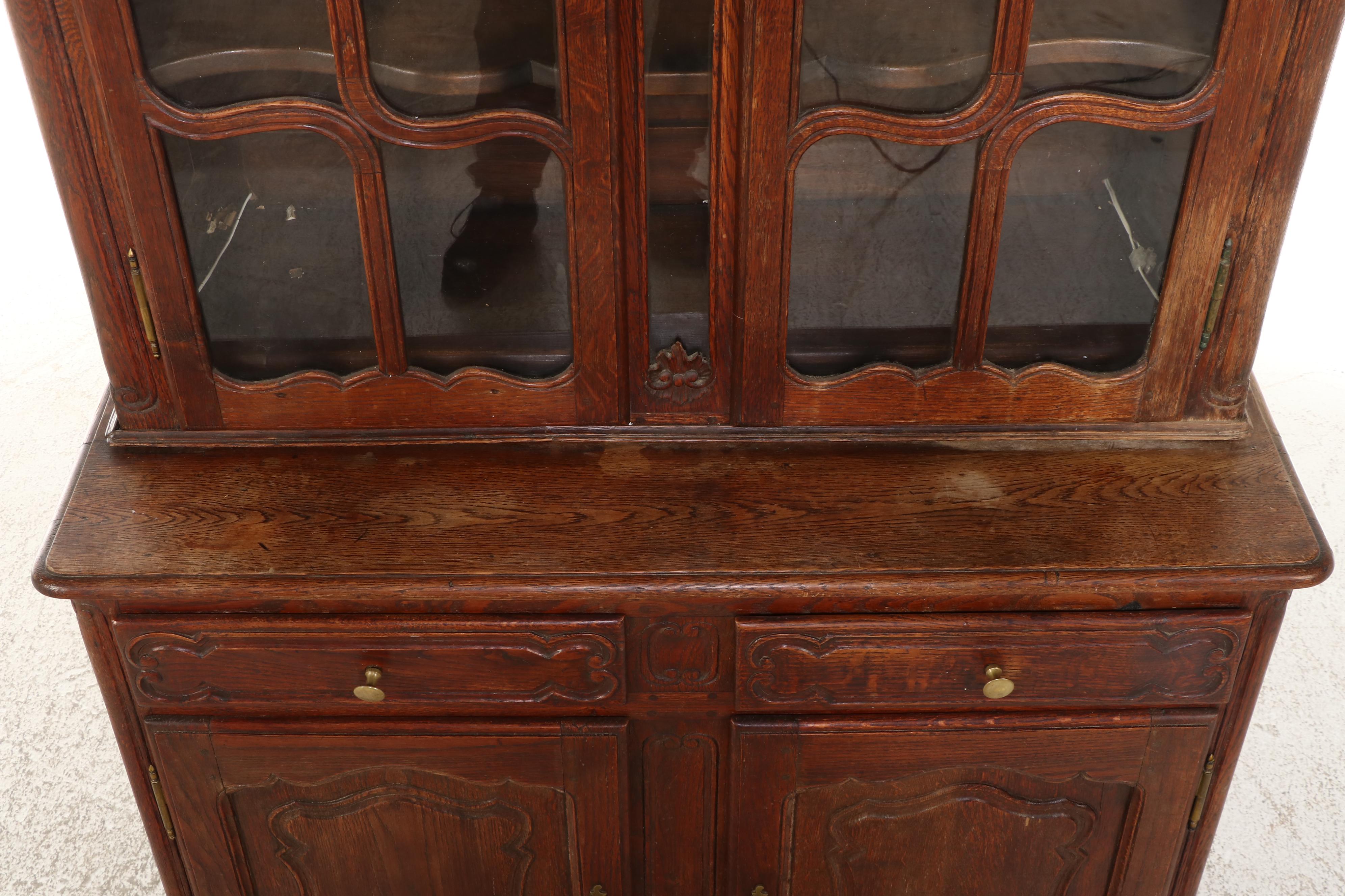 French Provincial Style Carved Oak China Cabinet, 19th Century