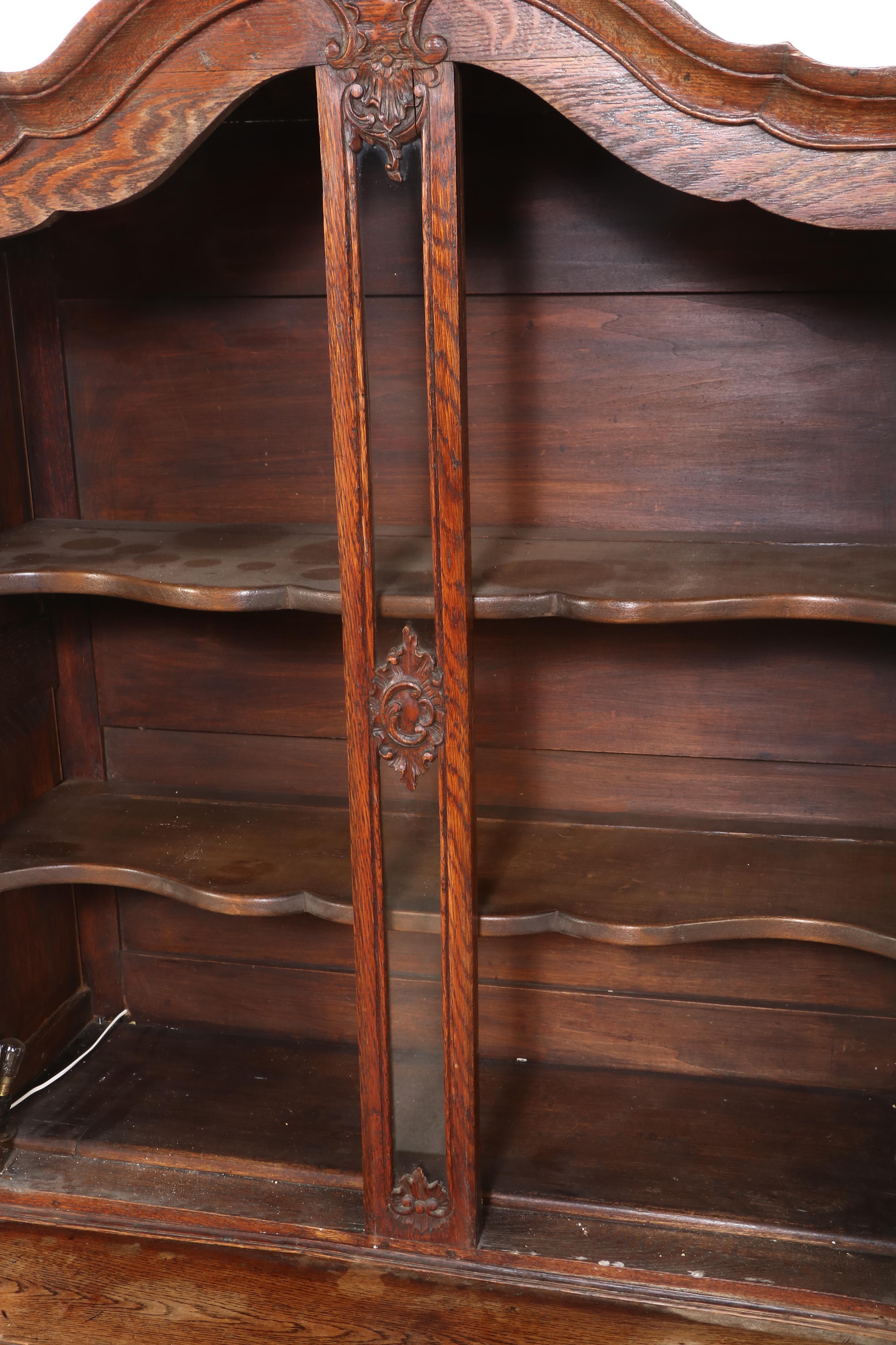 French Provincial Style Carved Oak China Cabinet, 19th Century