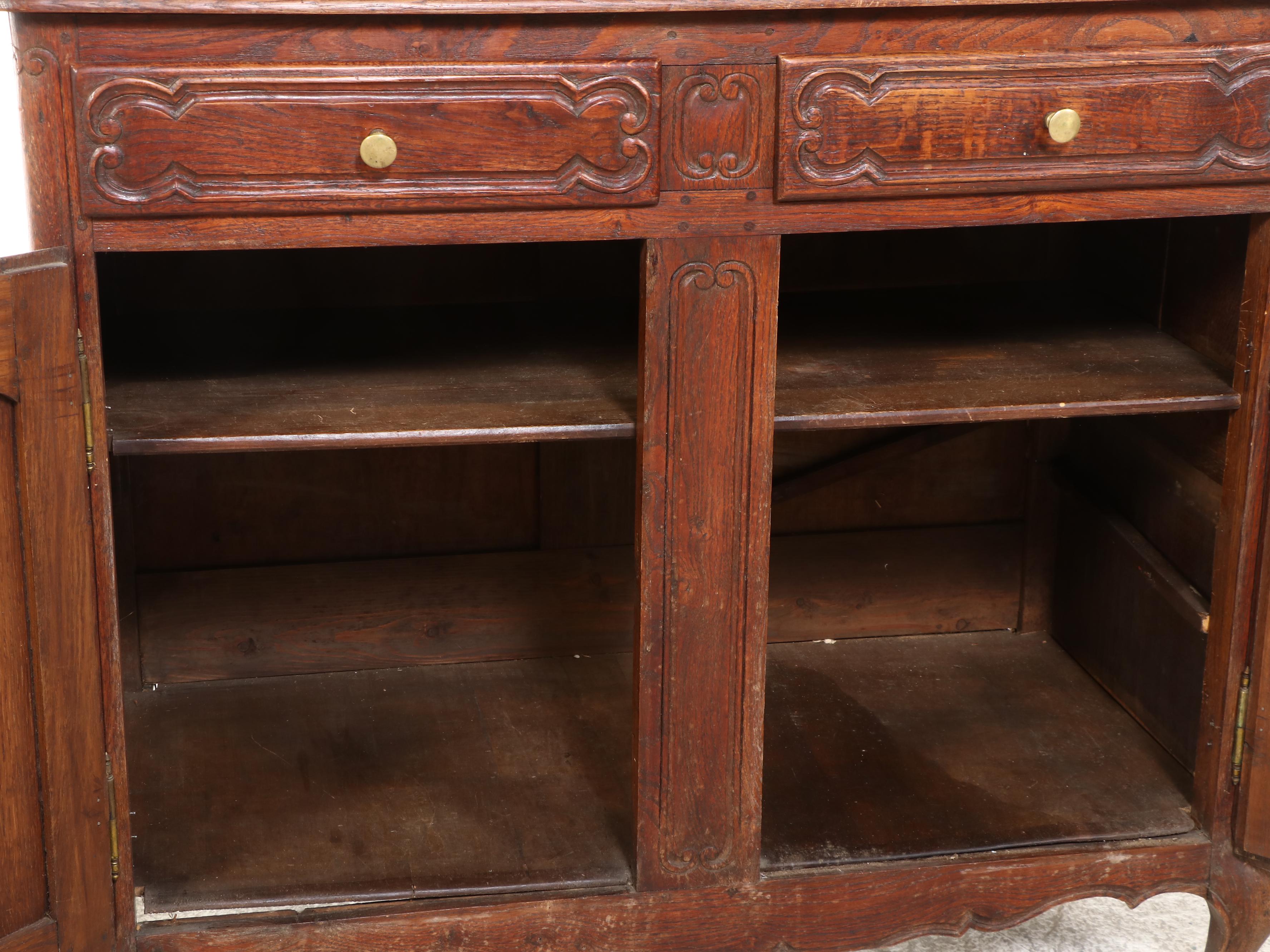 French Provincial Style Carved Oak China Cabinet, 19th Century