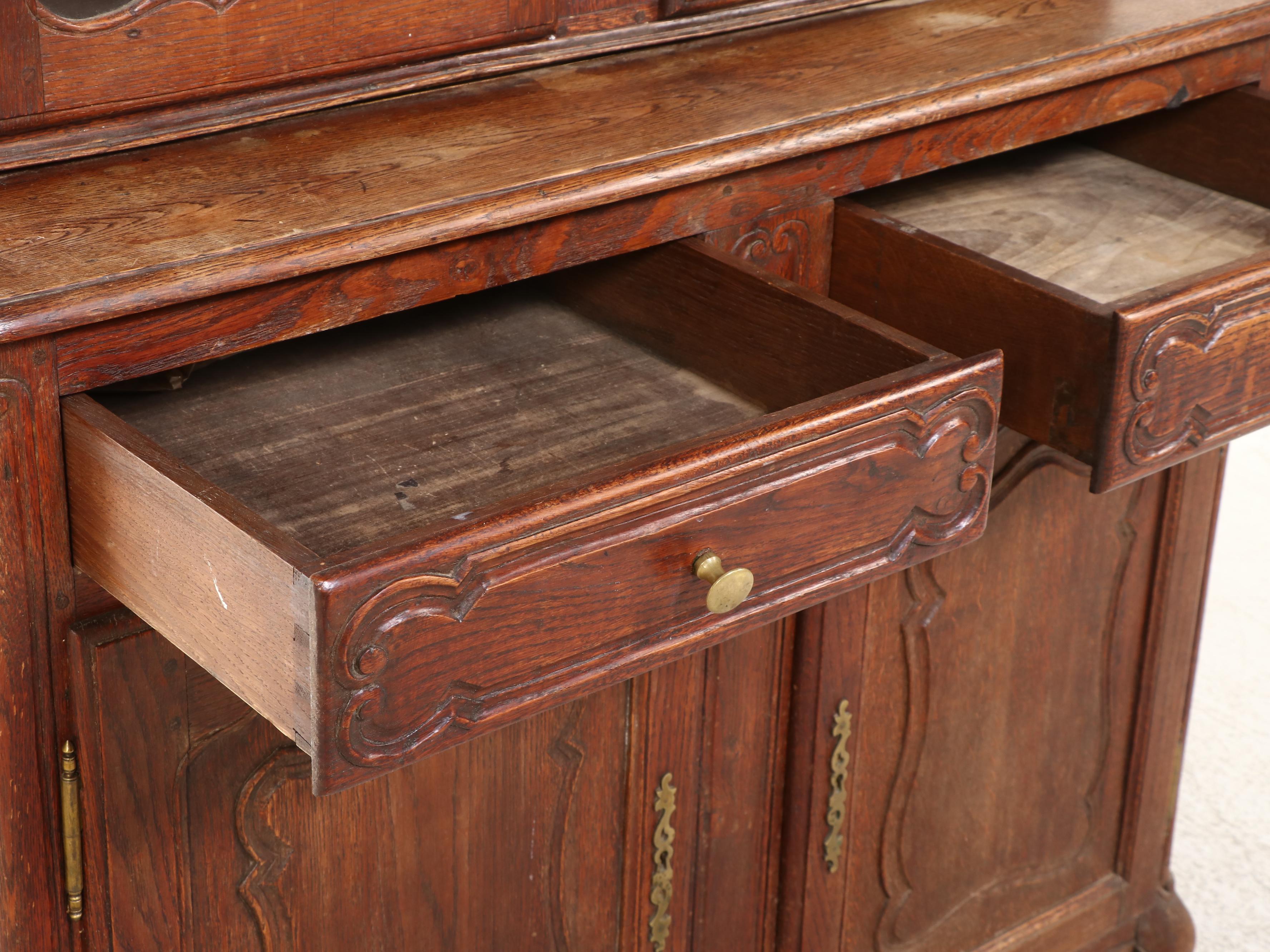 French Provincial Style Carved Oak China Cabinet, 19th Century