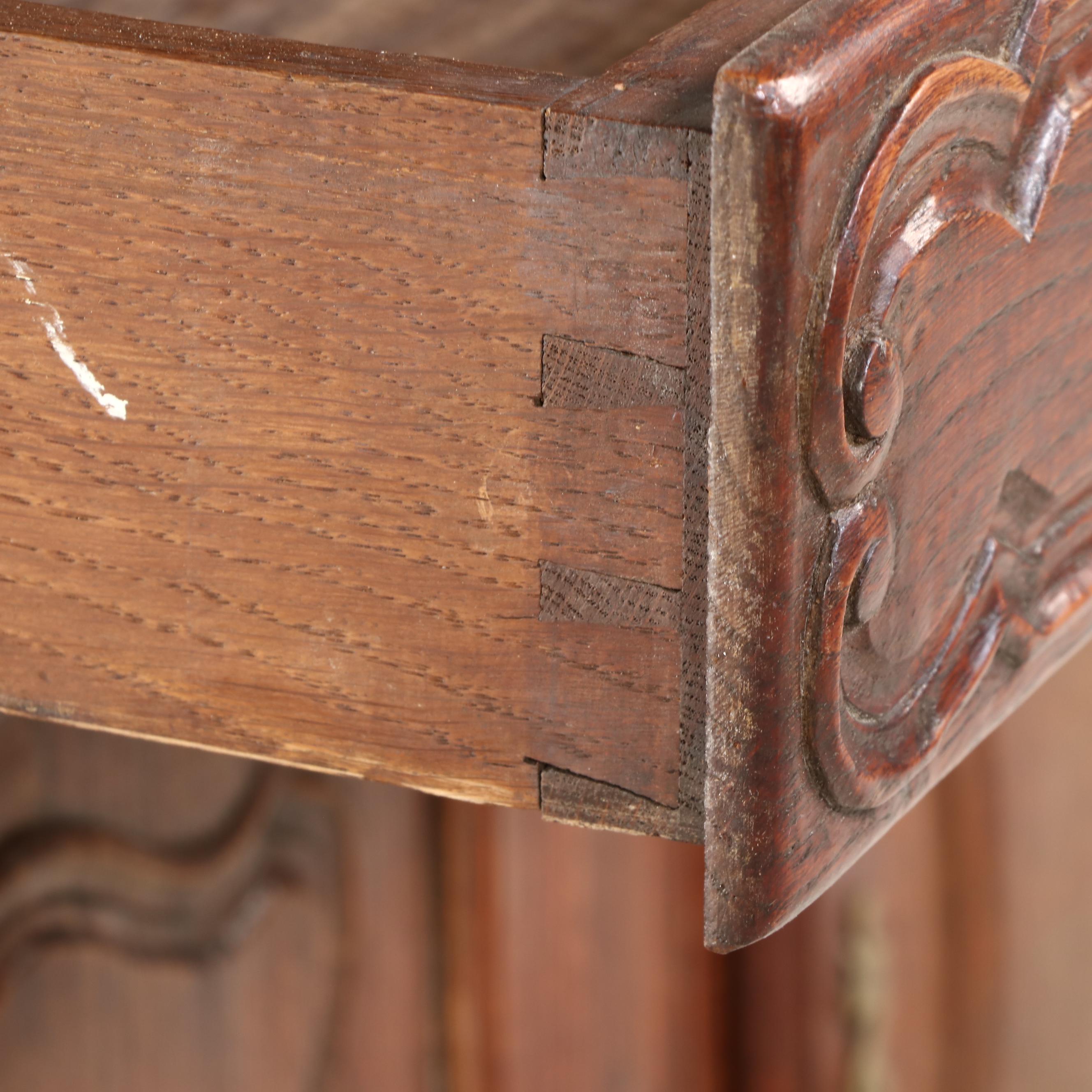 French Provincial Style Carved Oak China Cabinet, 19th Century
