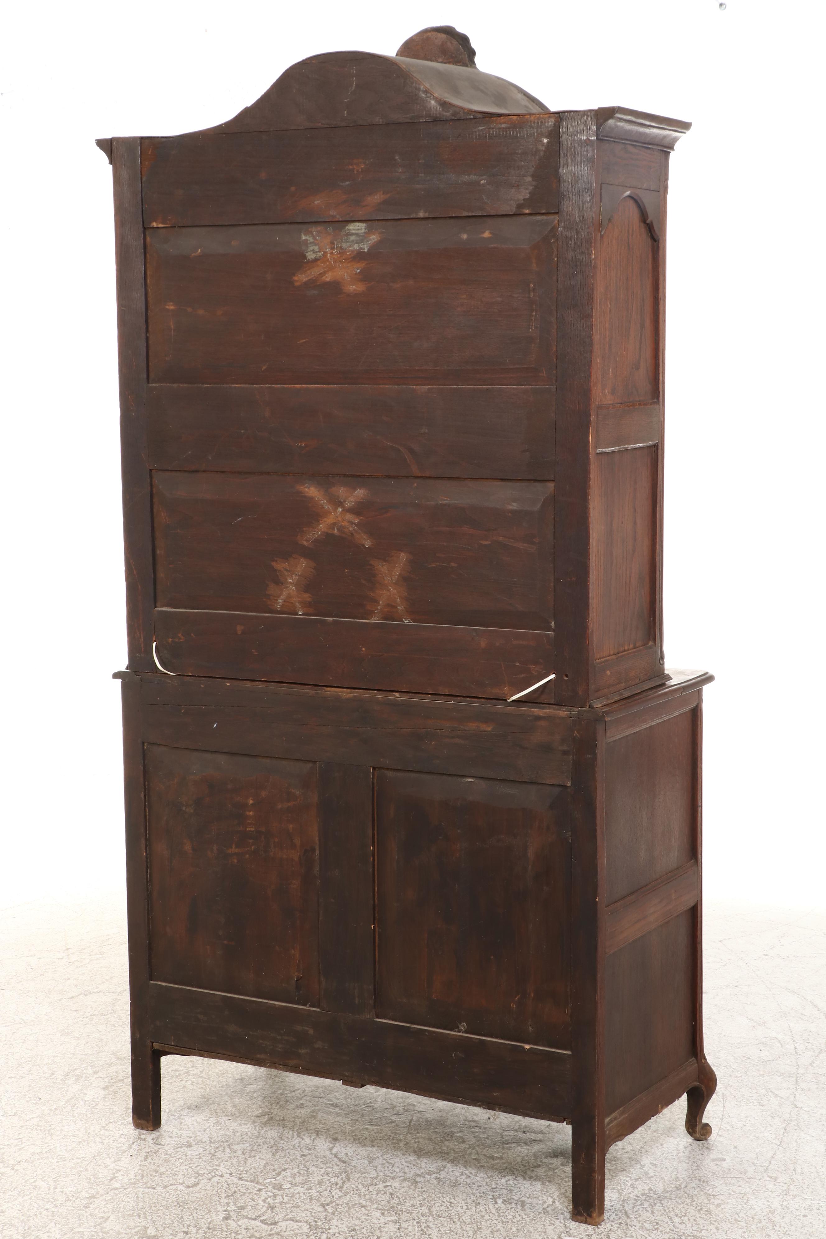 French Provincial Style Carved Oak China Cabinet, 19th Century