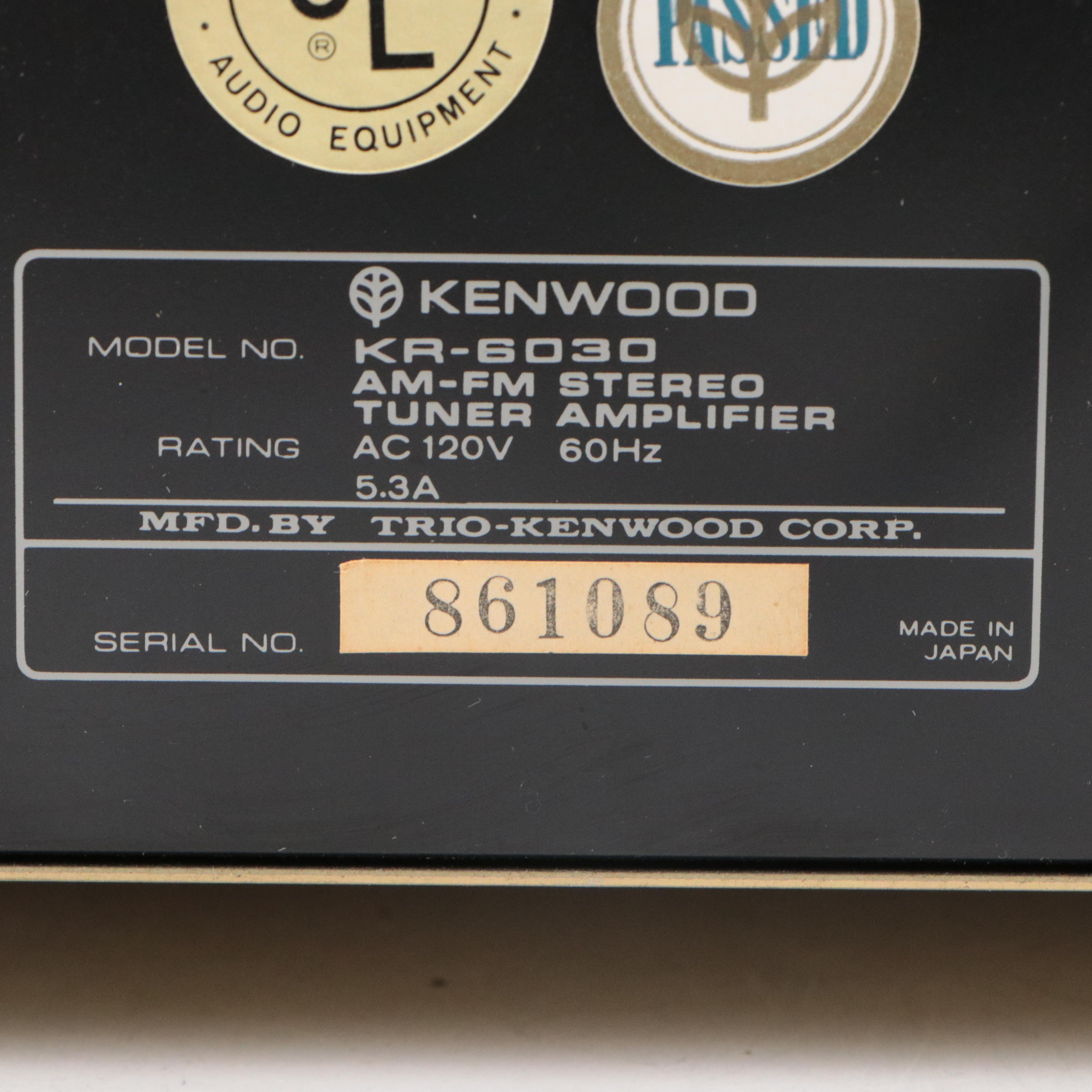 Kenwood KR-6030 AM-FM Stereo Tuner Amplifier, 1977–1980