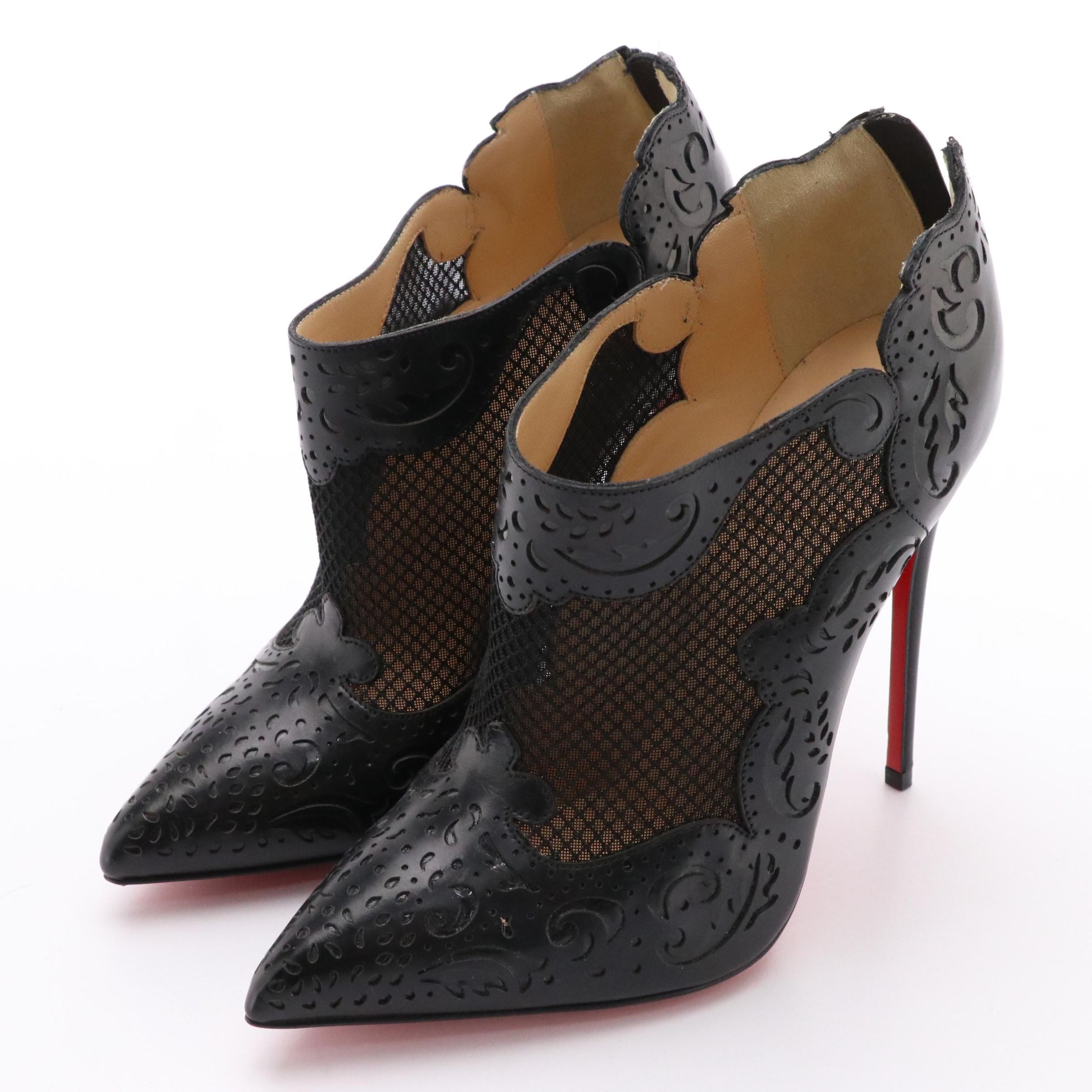 Christian Louboutin Black Leather and Mesh High Heel Mandolina Booties
