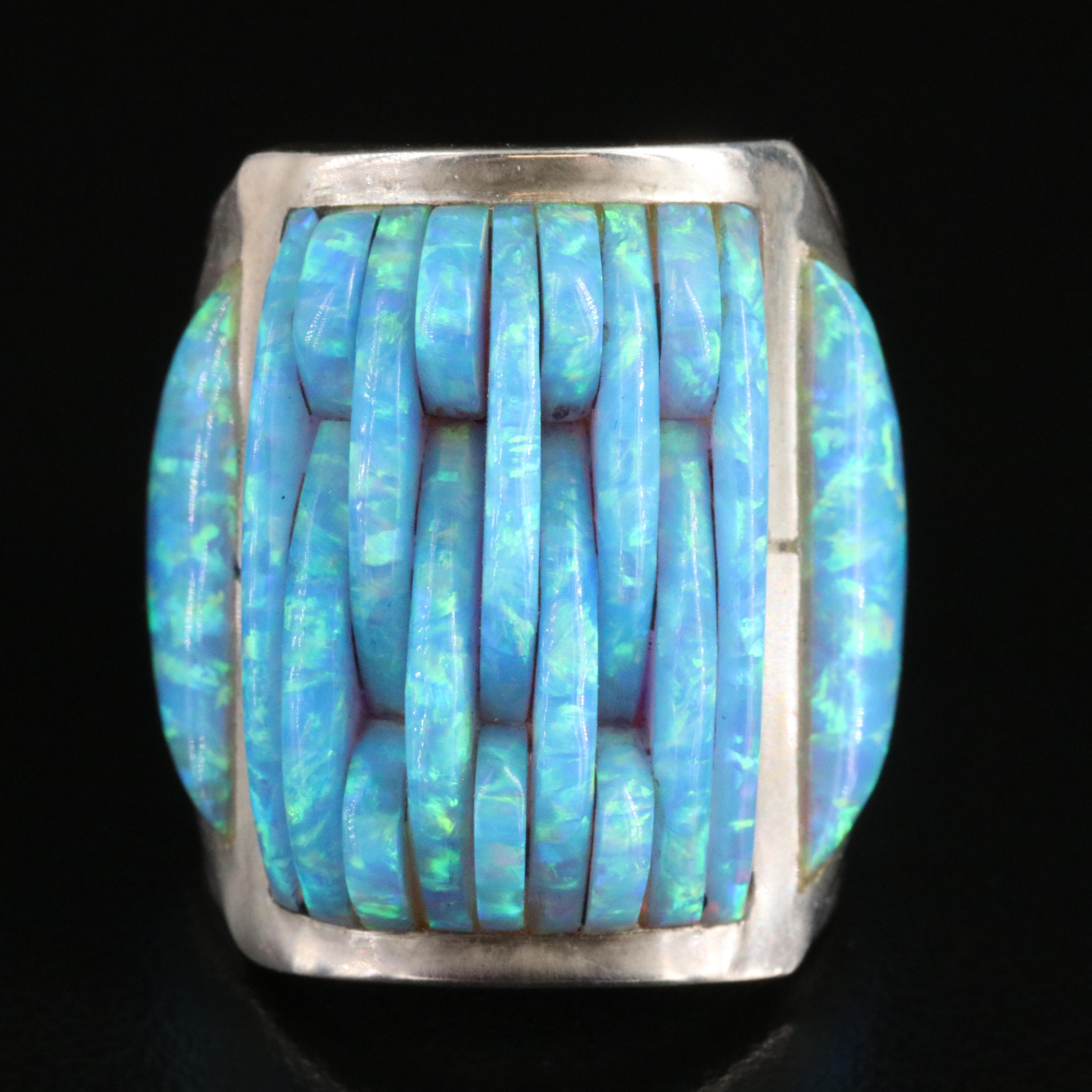 Sterling Opal Ring with Cobblestone Inlay
