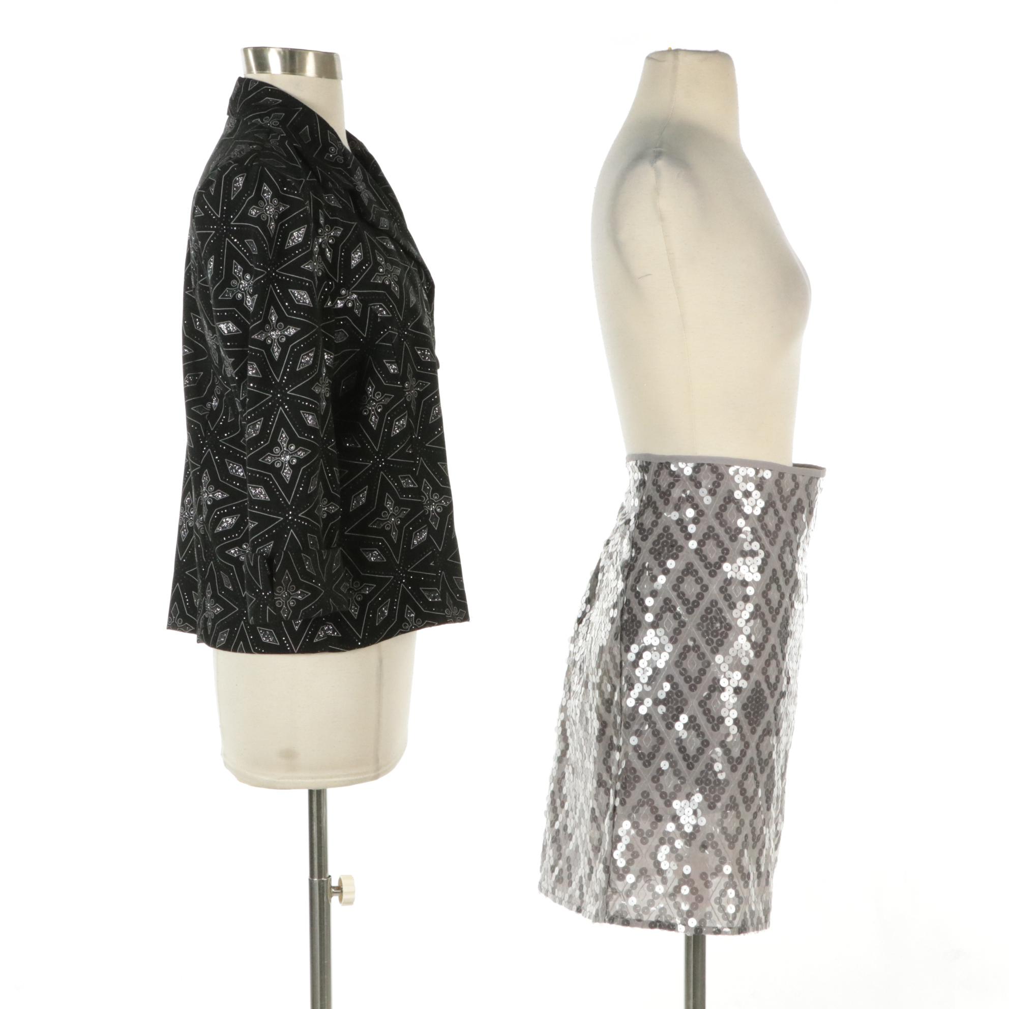 Ann Taylor Sequin Skirt with Tag and Dressbarn Glitter Evening Jacket