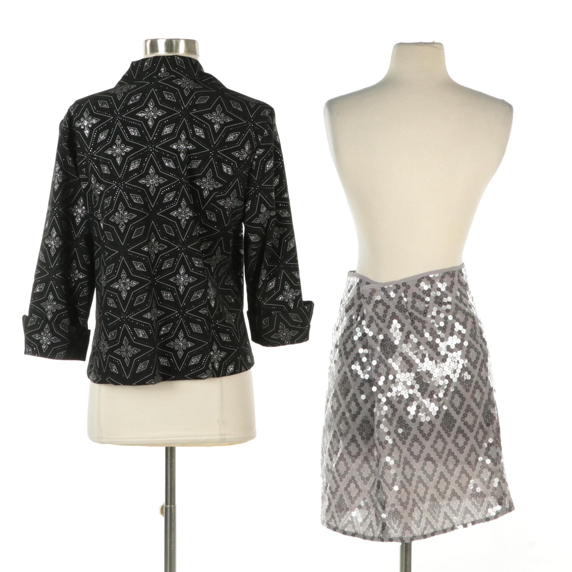 Ann Taylor Sequin Skirt with Tag and Dressbarn Glitter Evening Jacket