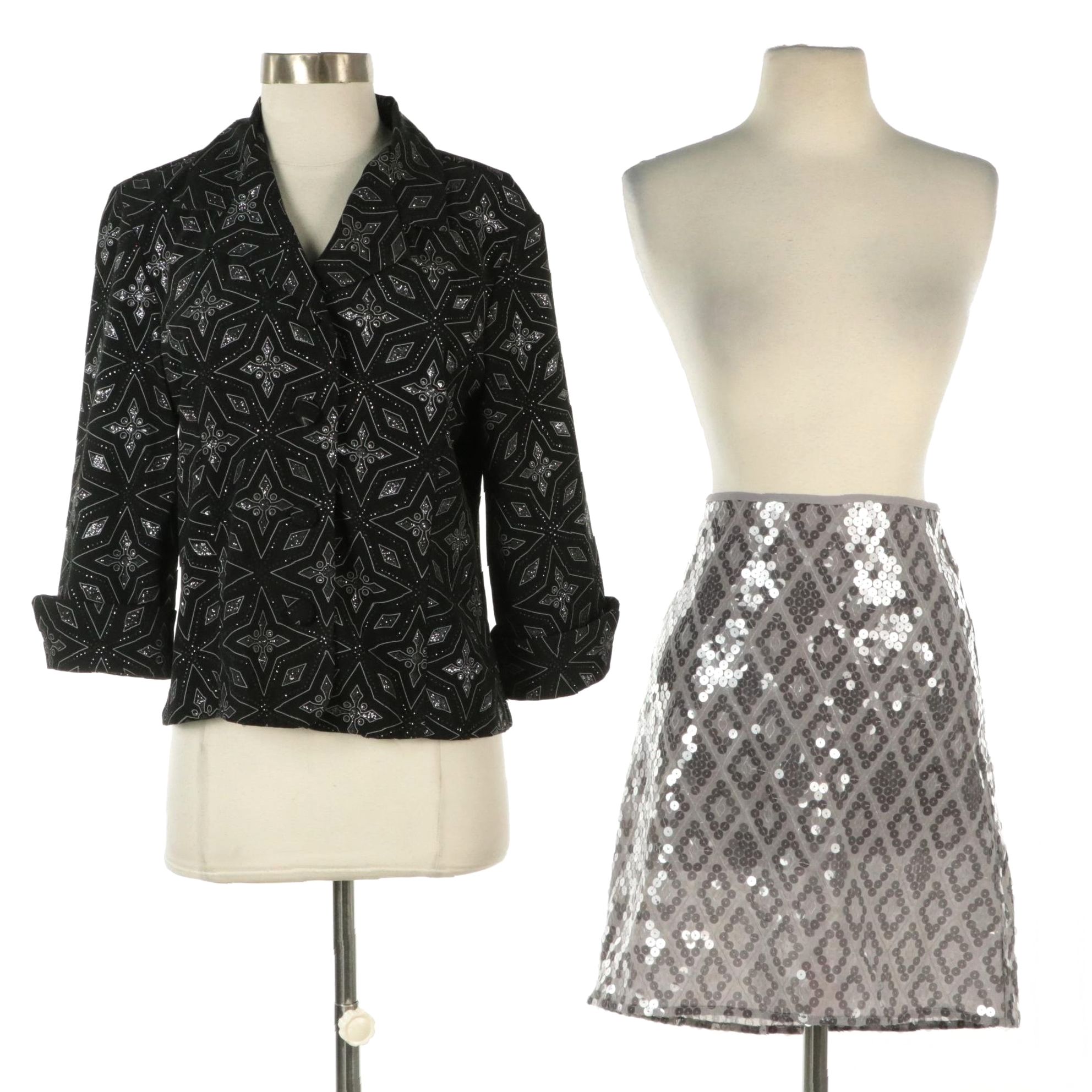 Ann Taylor Sequin Skirt with Tag and Dressbarn Glitter Evening Jacket