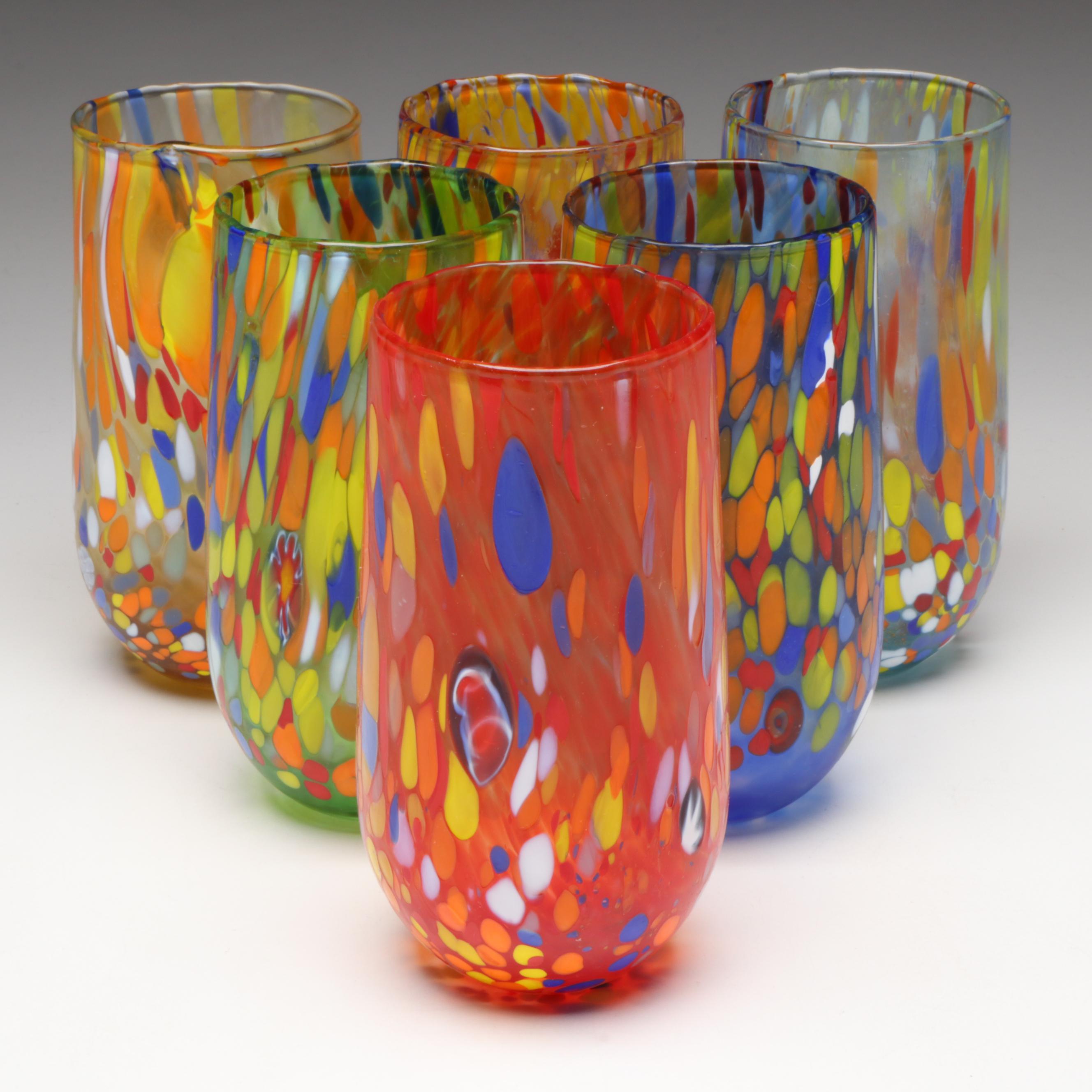 Nuova Cristalleria Arzanese Multicolor Murano Art Glass Highball Glasses