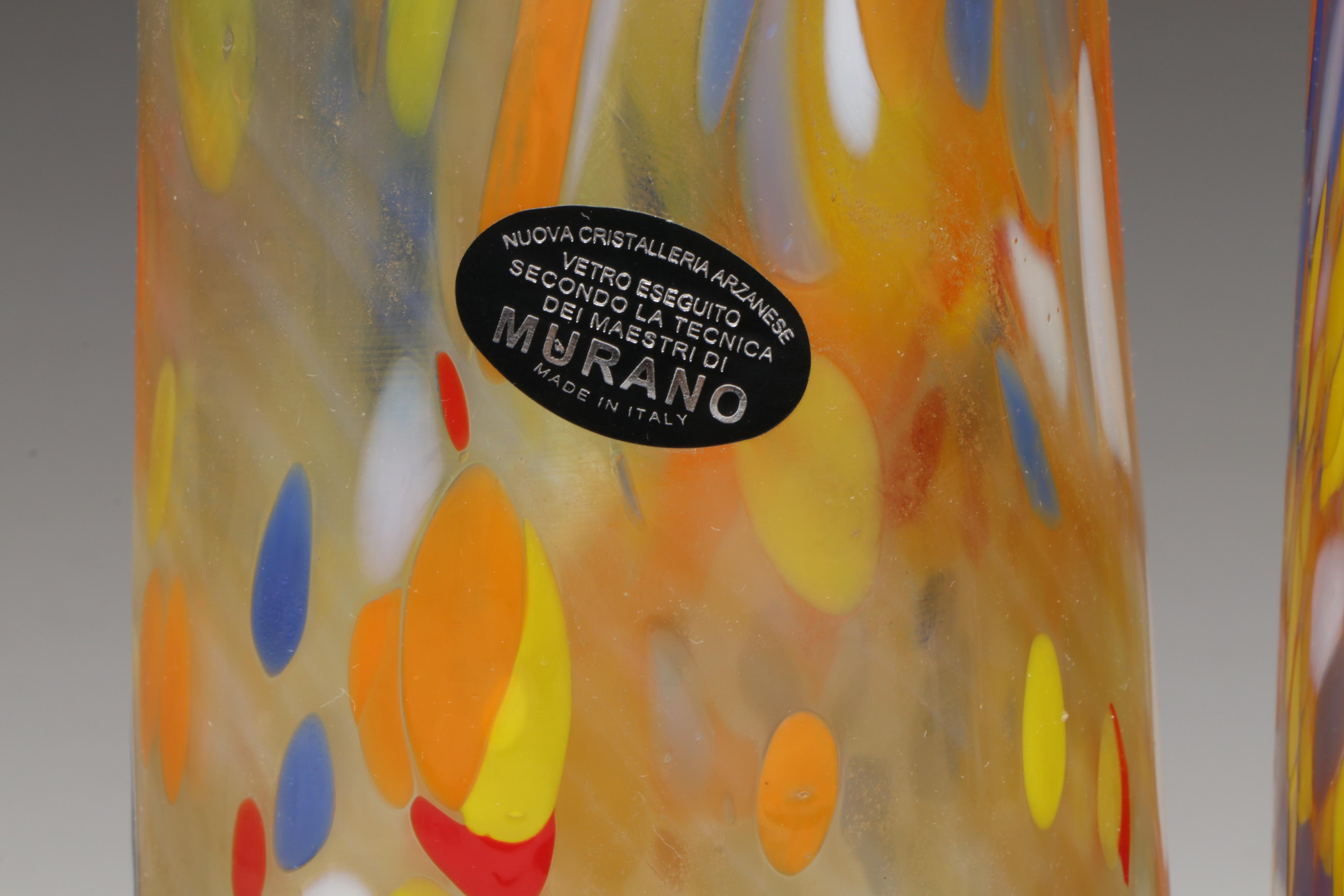 Nuova Cristalleria Arzanese Multicolor Murano Art Glass Highball Glasses