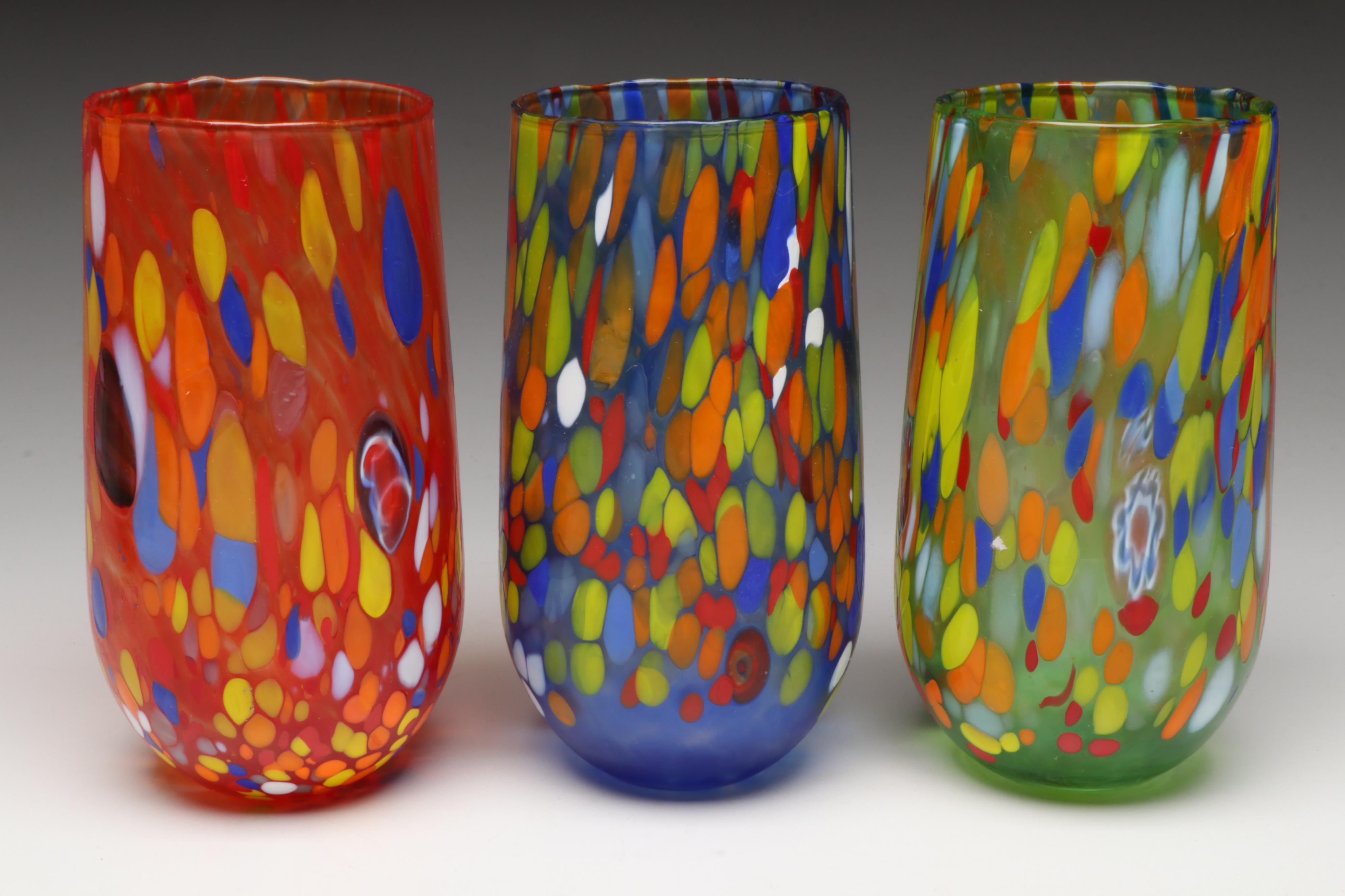 Nuova Cristalleria Arzanese Multicolor Murano Art Glass Highball Glasses