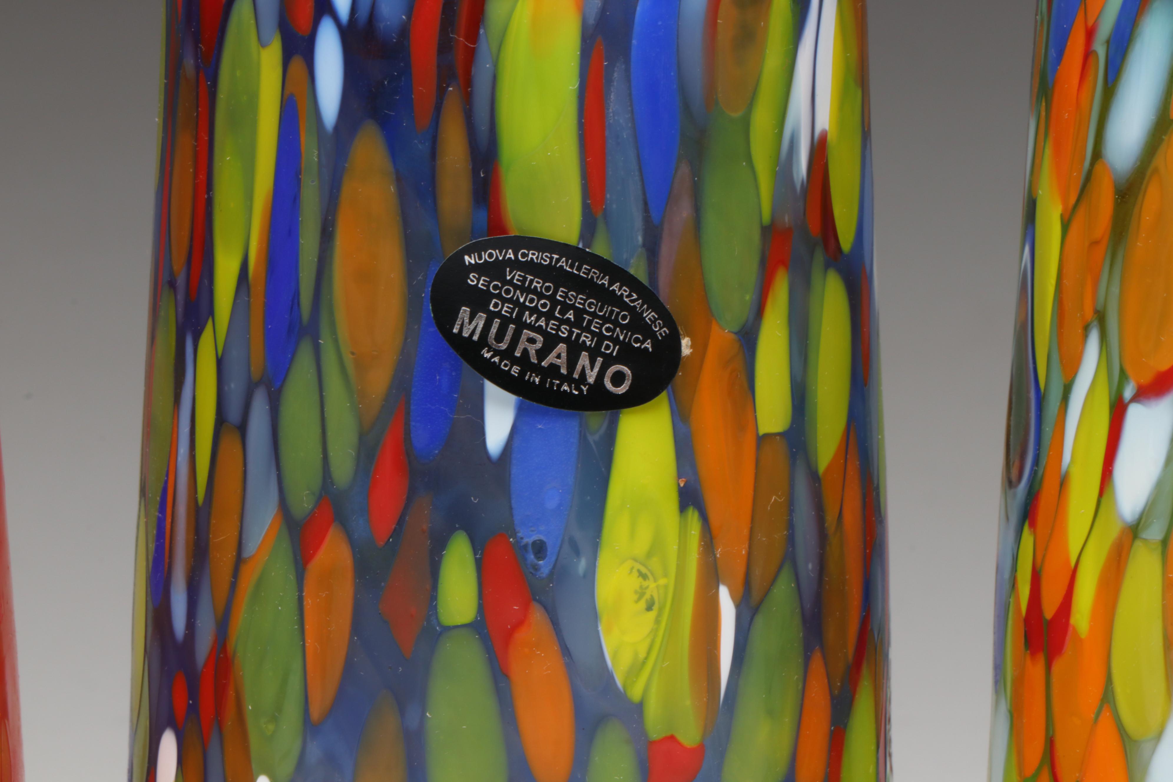 Nuova Cristalleria Arzanese Multicolor Murano Art Glass Highball Glasses